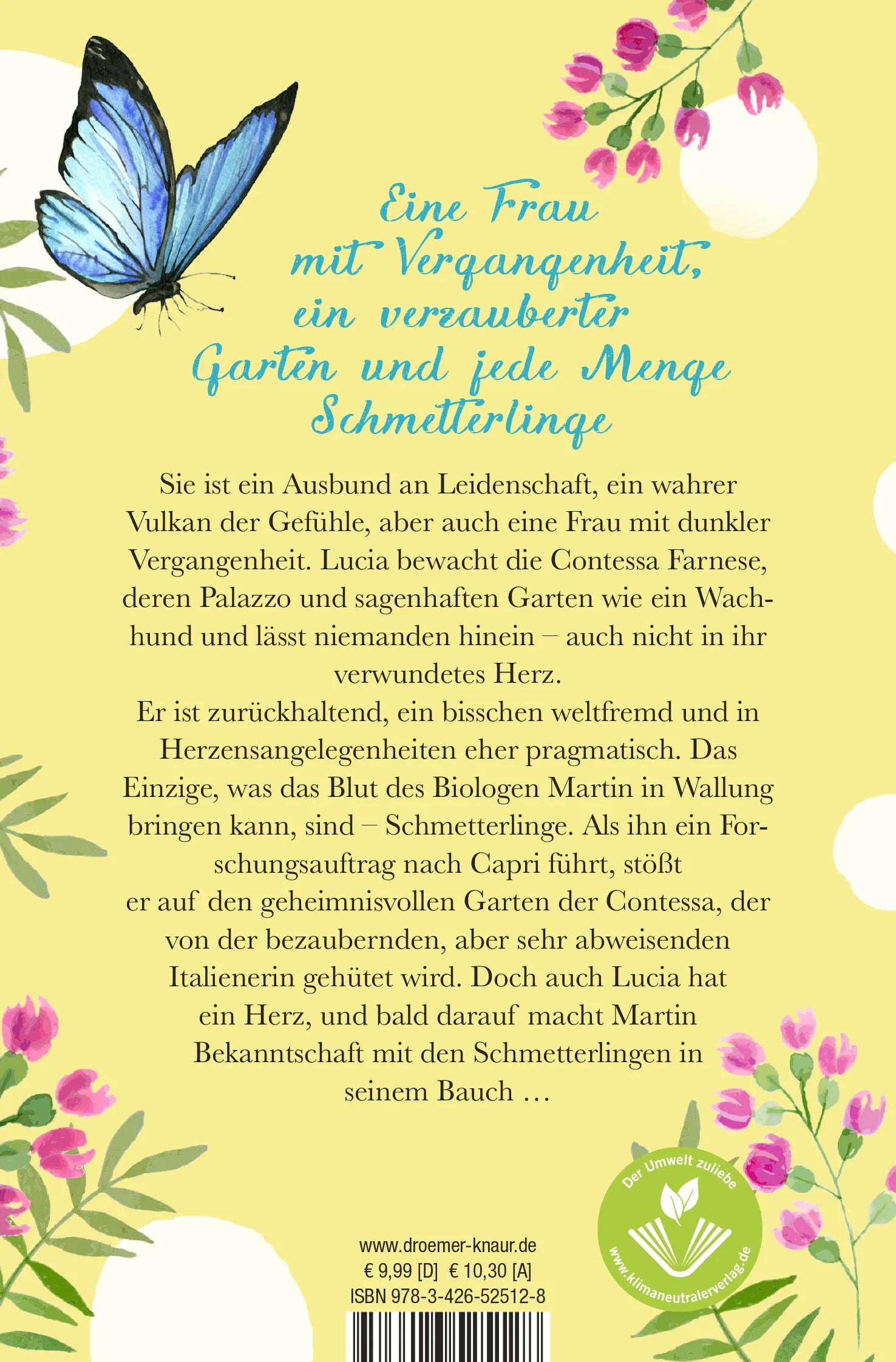 Buchrückseite von 'Der Schmetterlingsgarten' mit Klappentext - Taschenbuch