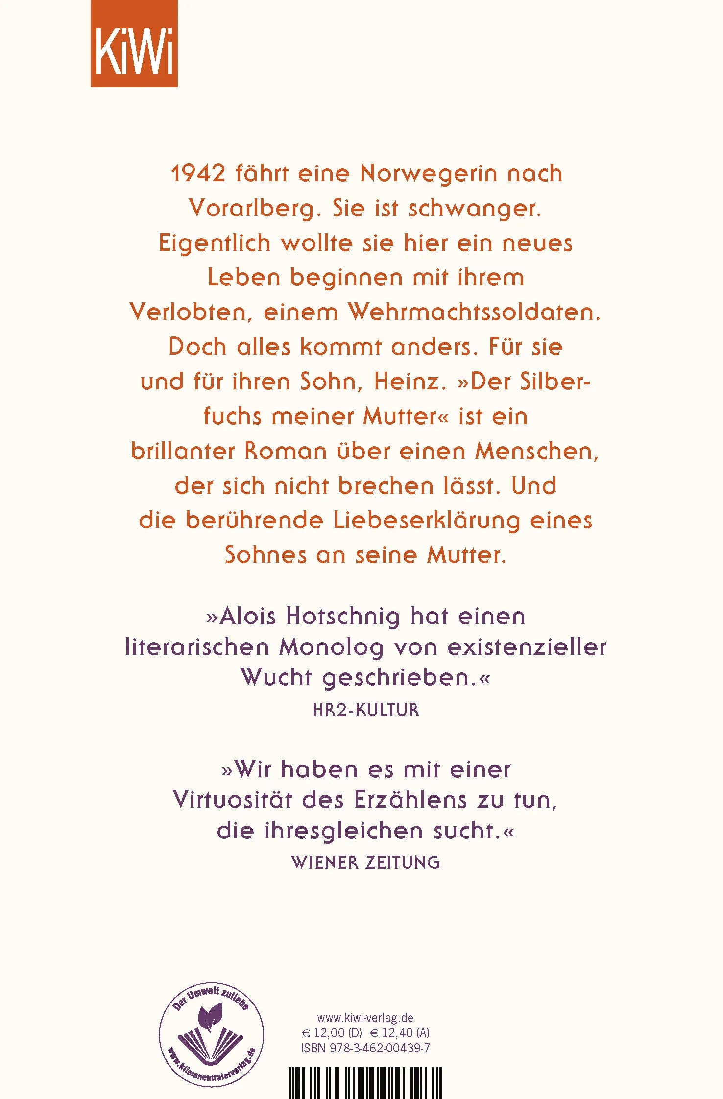 Buchrückseite von 'Der Silberfuchs meiner Mutter' mit Klappentext - Taschenbuch