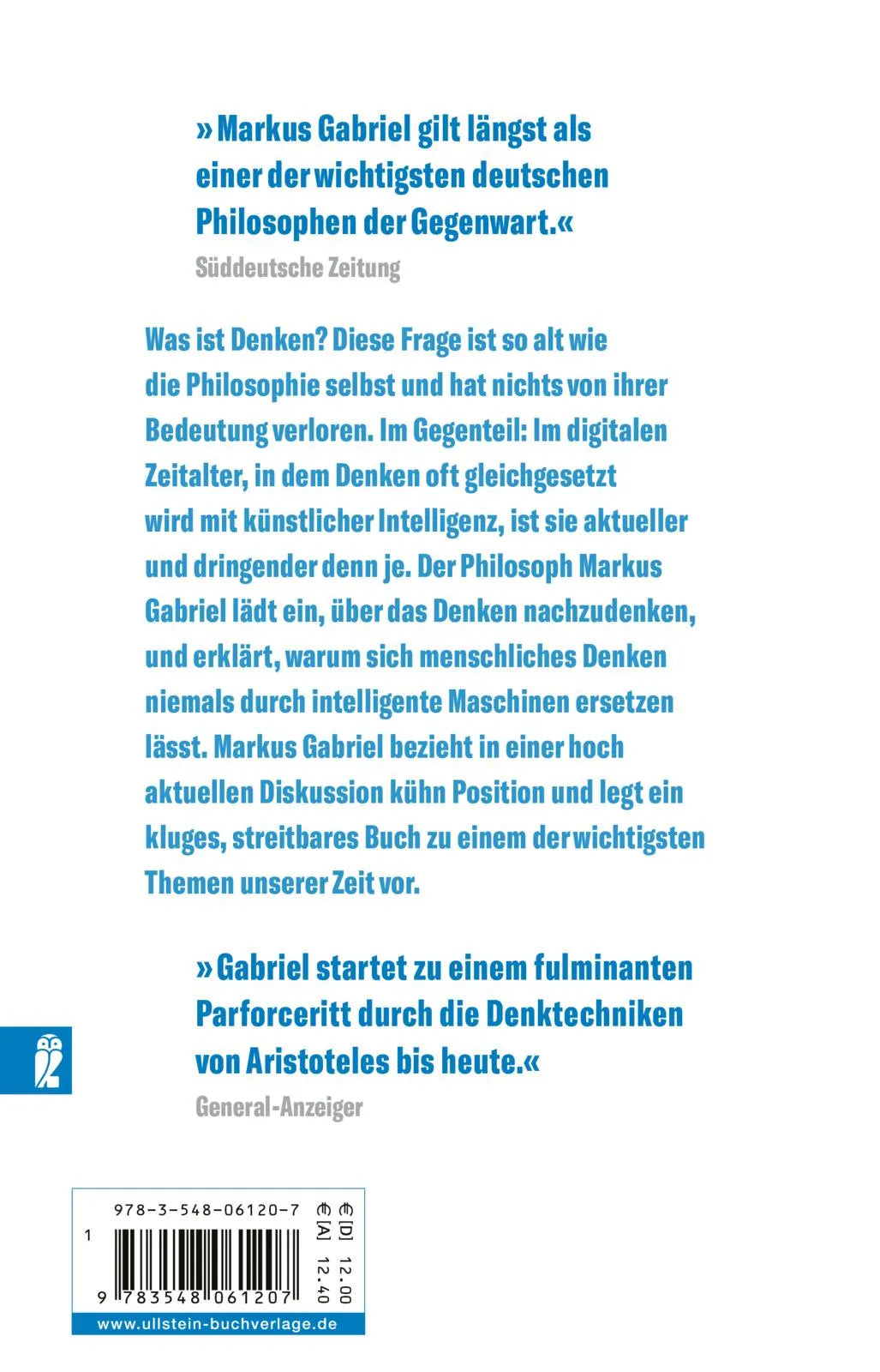 Buchrückseite von 'Der Sinn des Denkens' mit Klappentext - Taschenbuch