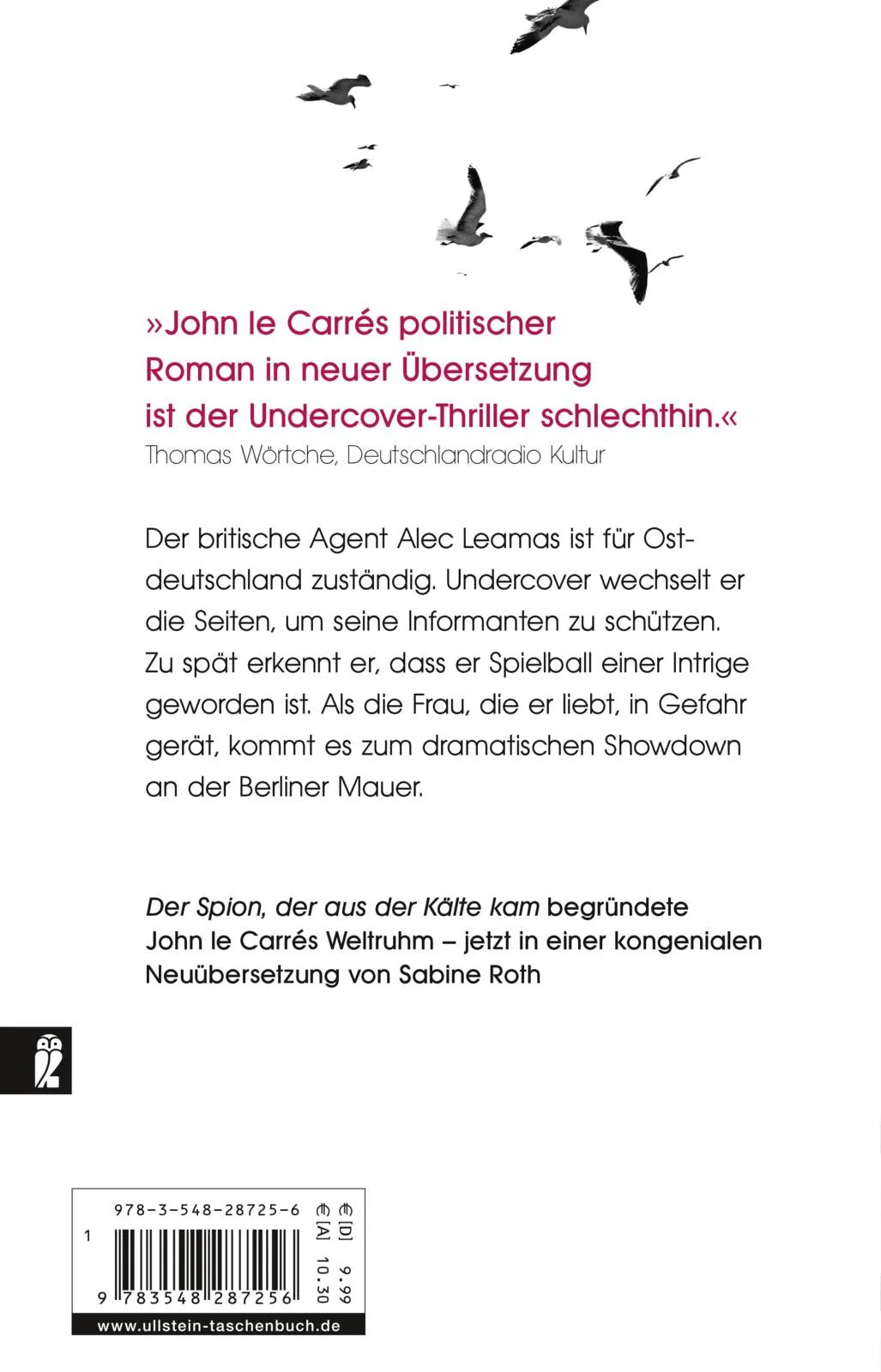 Buchrückseite von 'Der Spion, der aus der Kälte kam' mit Klappentext - Taschenbuch