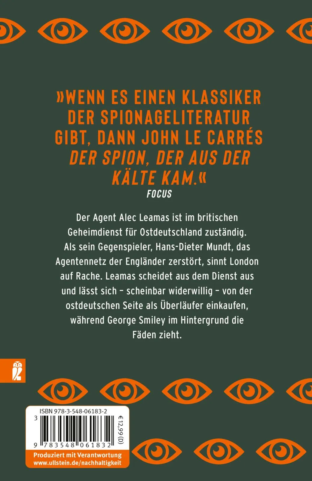 Buchrückseite von 'Der Spion, der aus der Kälte kam' mit Klappentext - Taschenbuch