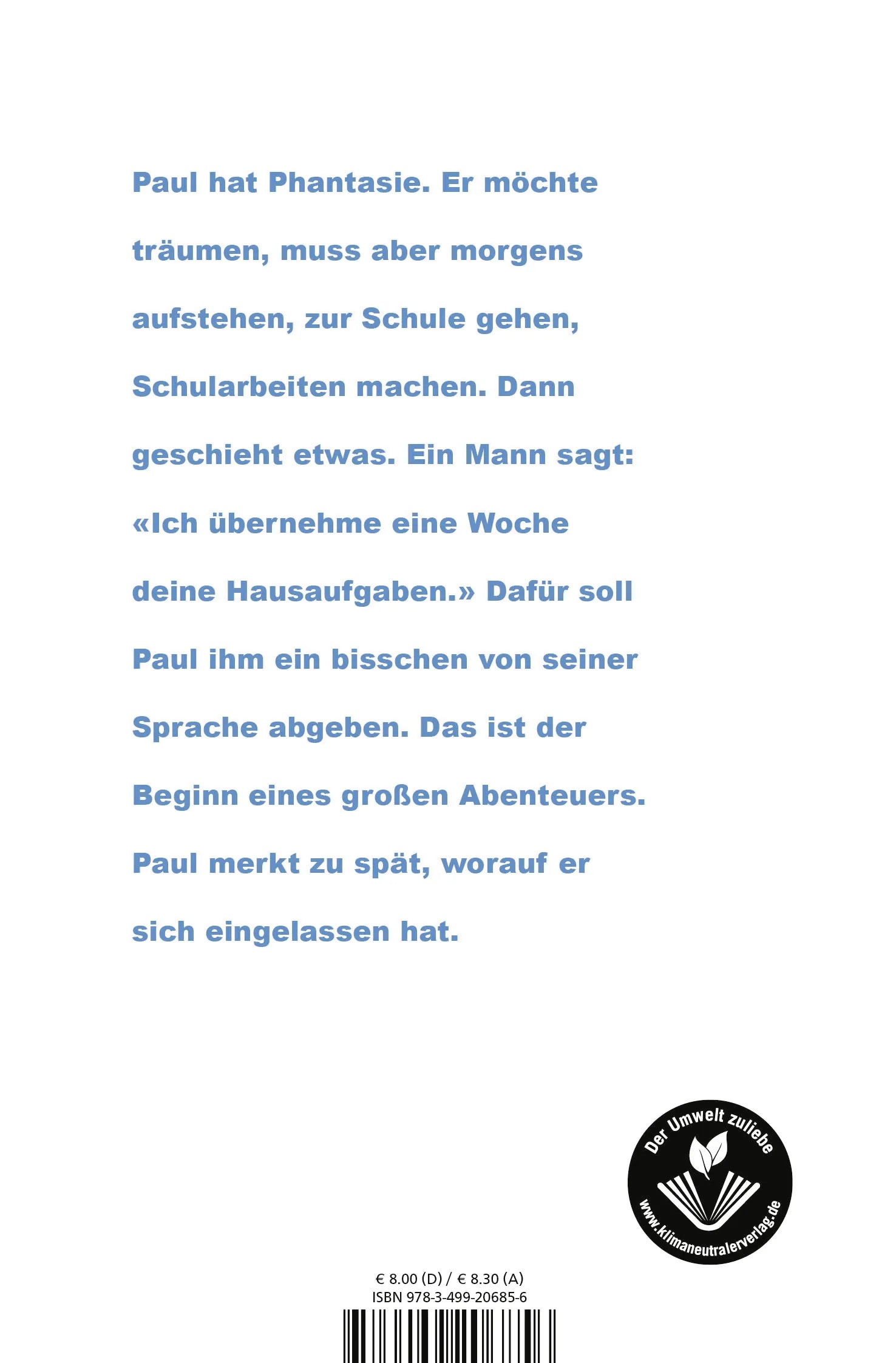 Buchrückseite von 'Der Sprachabschneider' mit Klappentext - Taschenbuch