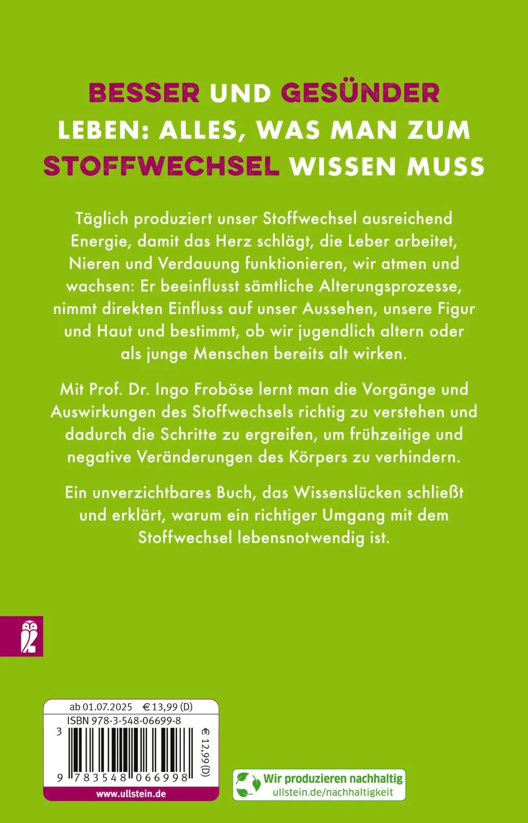 Buchrückseite von 'Der Stoffwechsel-Kompass' mit Klappentext - Taschenbuch