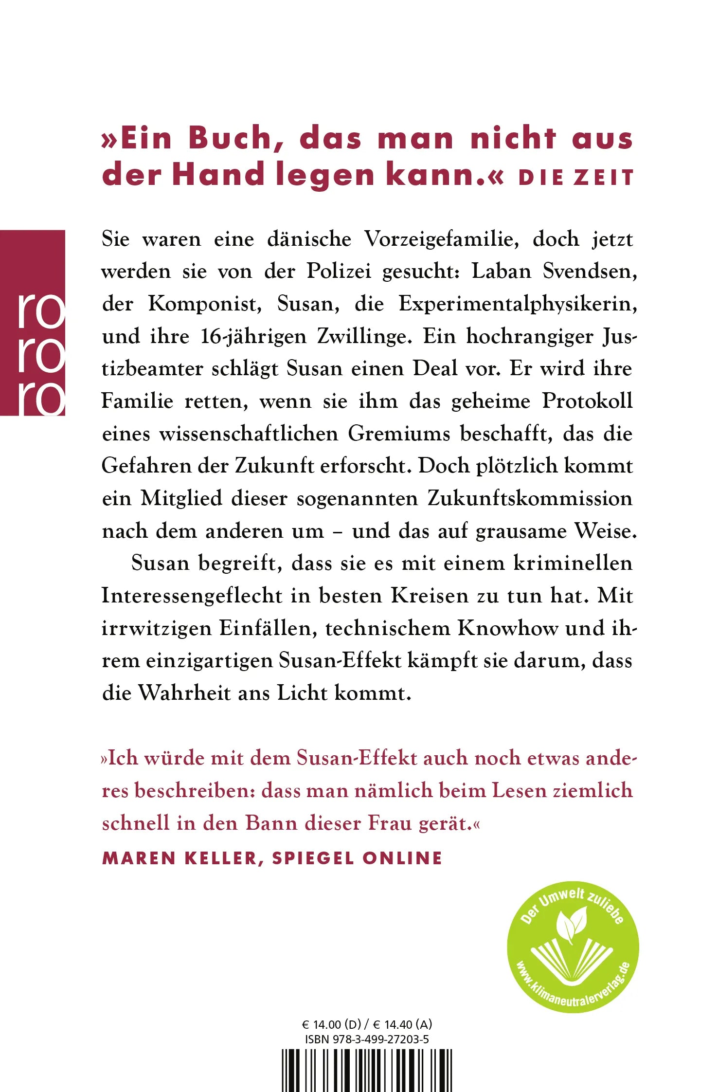 Buchrückseite von 'Der Susan-Effekt' mit Klappentext - Taschenbuch