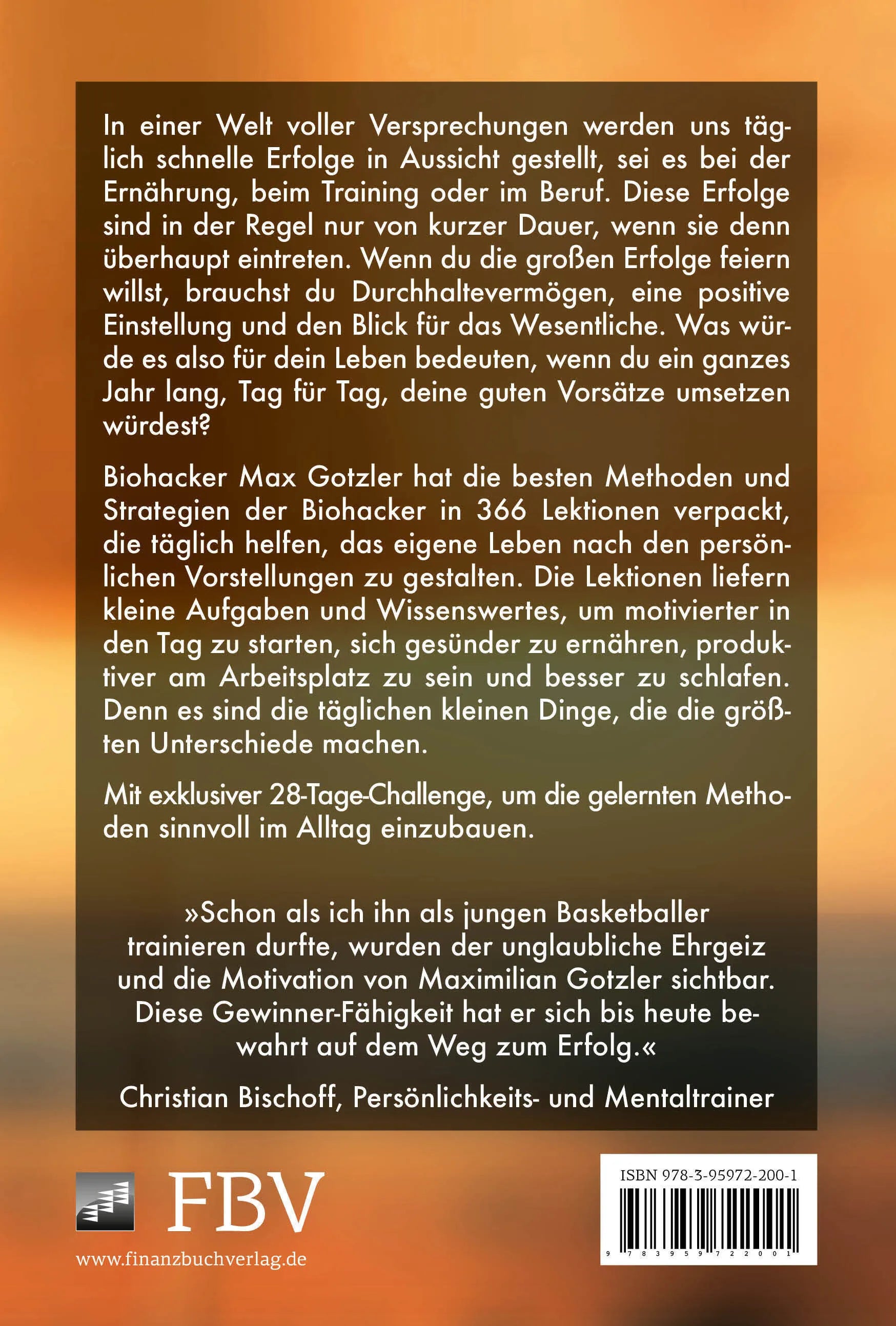 Buchrückseite von 'Der tägliche Biohacker' mit Klappentext - Gebundene Ausgabe