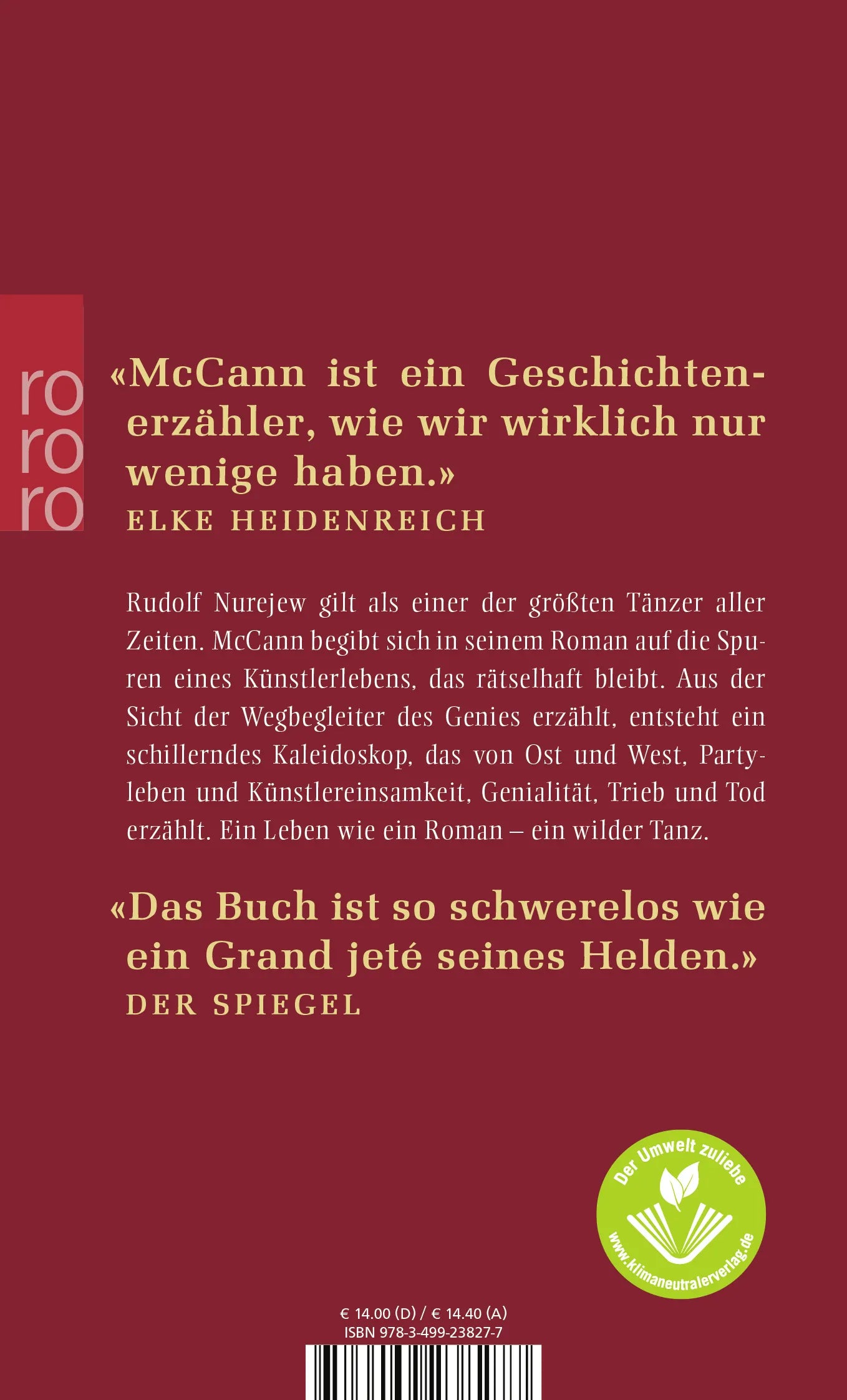 Buchrückseite von 'Der Tänzer' mit Klappentext - Taschenbuch