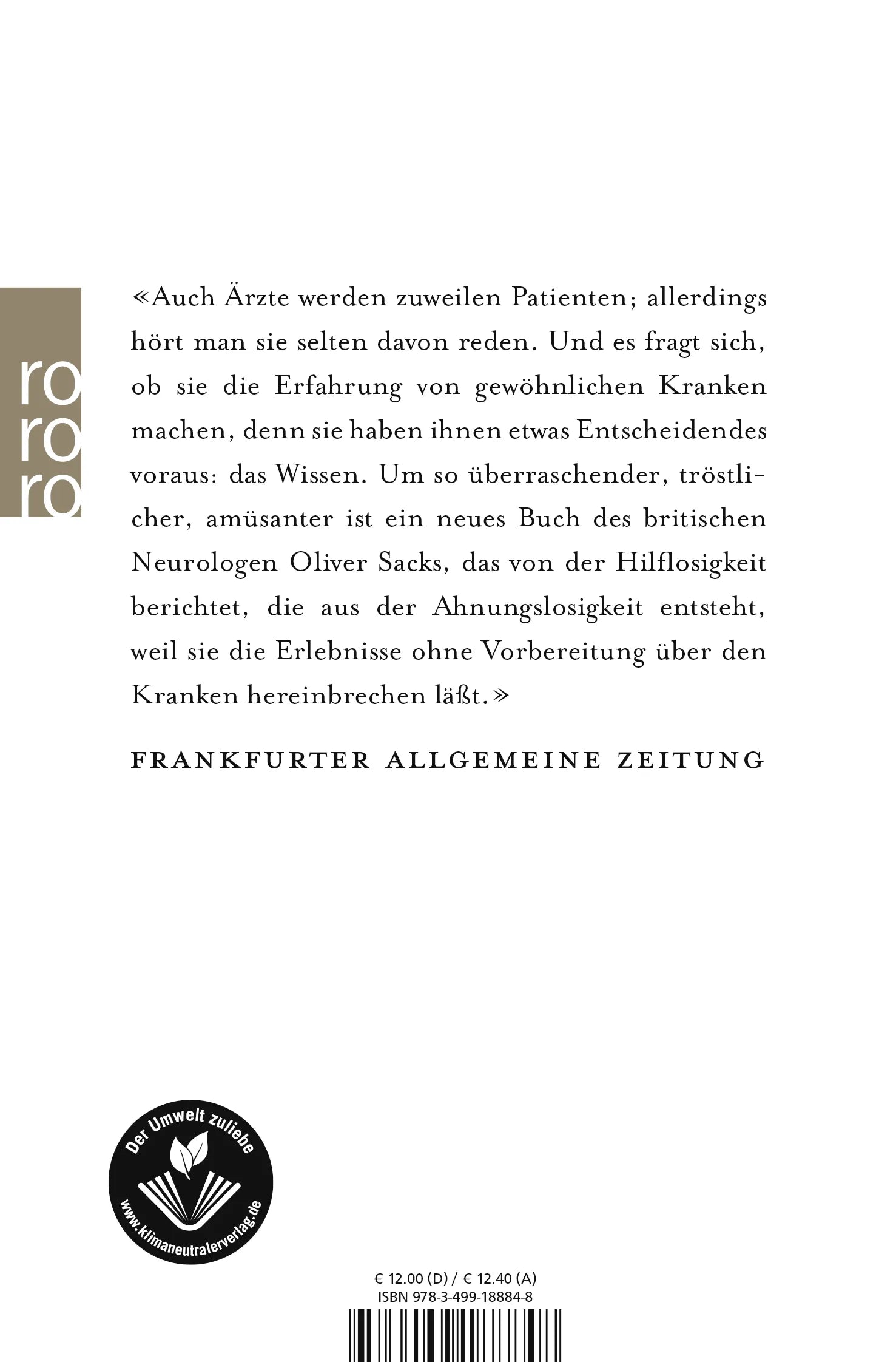 Buchrückseite von 'Der Tag, an dem mein Bein fortging' mit Klappentext - Taschenbuch