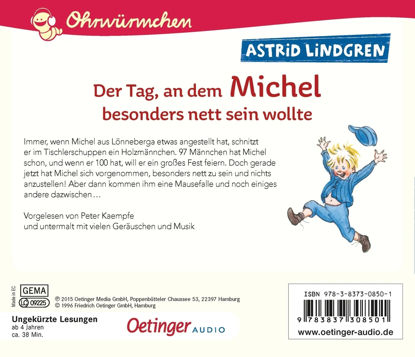 Buchrückseite von 'Der Tag, an dem Michel besonders nett sein wollte' mit Klappentext - Hörbuch (CD)