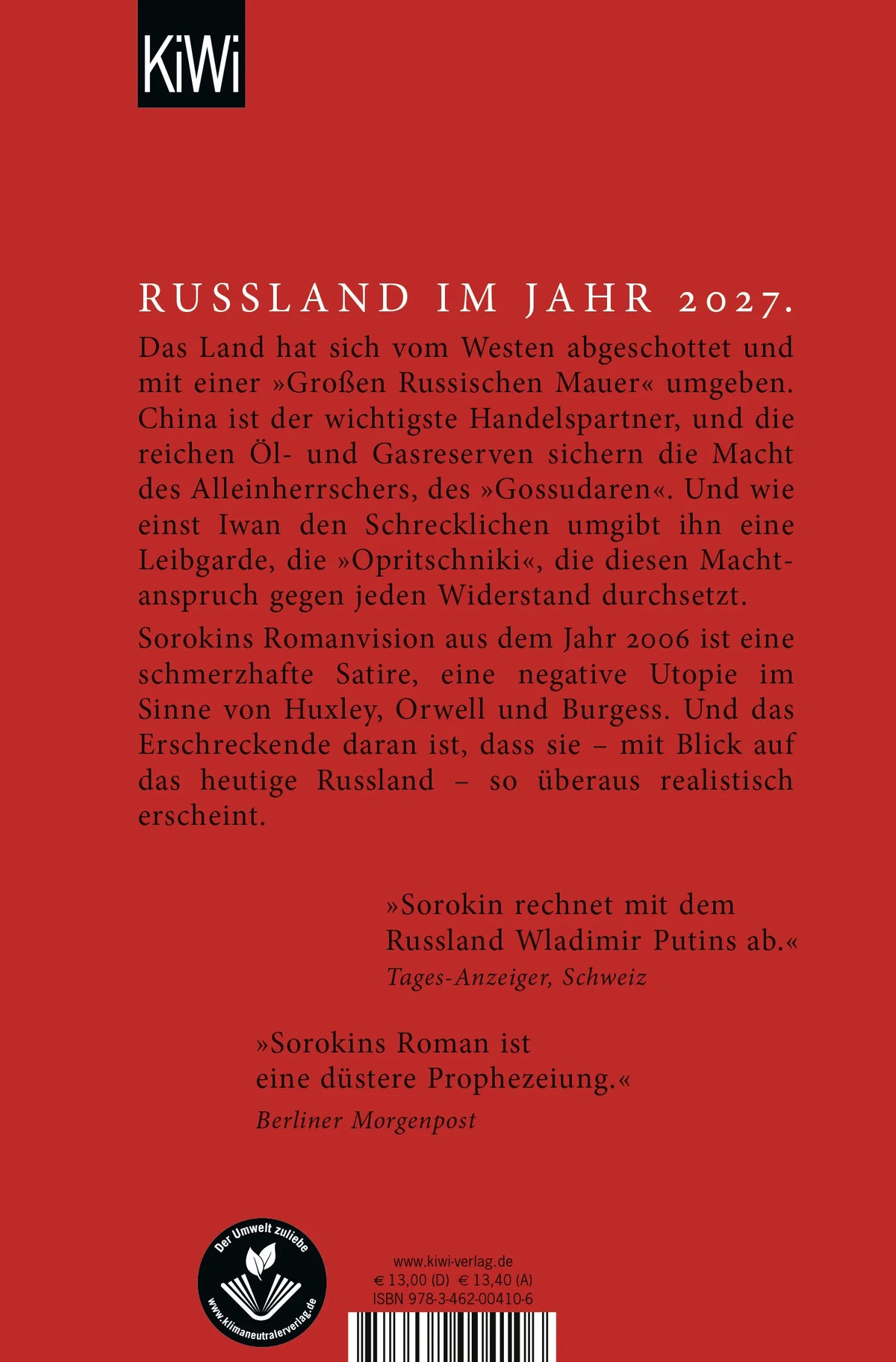 Buchrückseite von 'Der Tag des Opritschniks' mit Klappentext - Taschenbuch