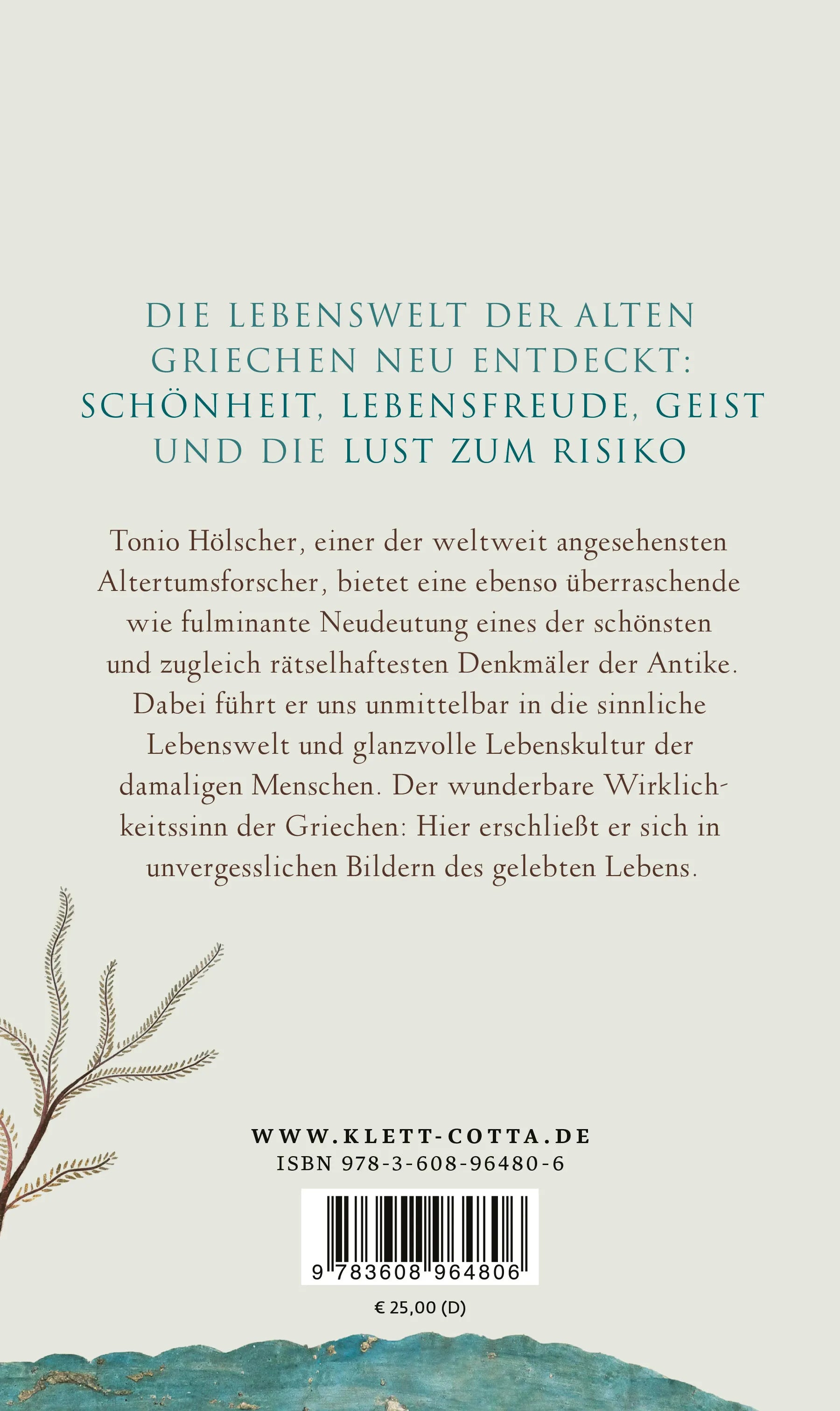 Buchrückseite von 'Der Taucher von Paestum' mit Klappentext - Gebundene Ausgabe