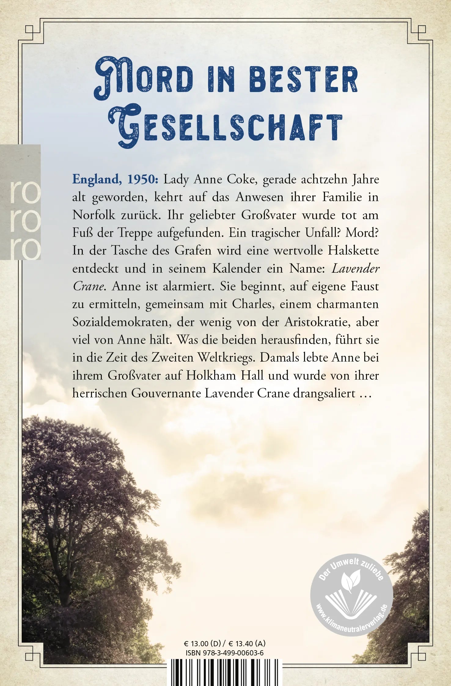 Buchrückseite von 'Der Tote auf der Treppe' mit Klappentext - Taschenbuch