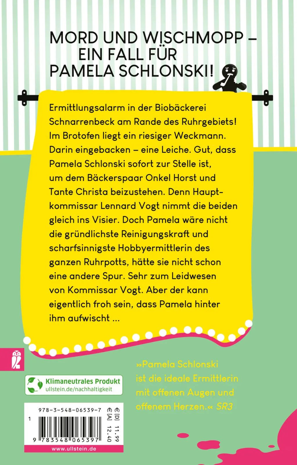 Buchrückseite von 'Der tote Weckmann' mit Klappentext - Taschenbuch