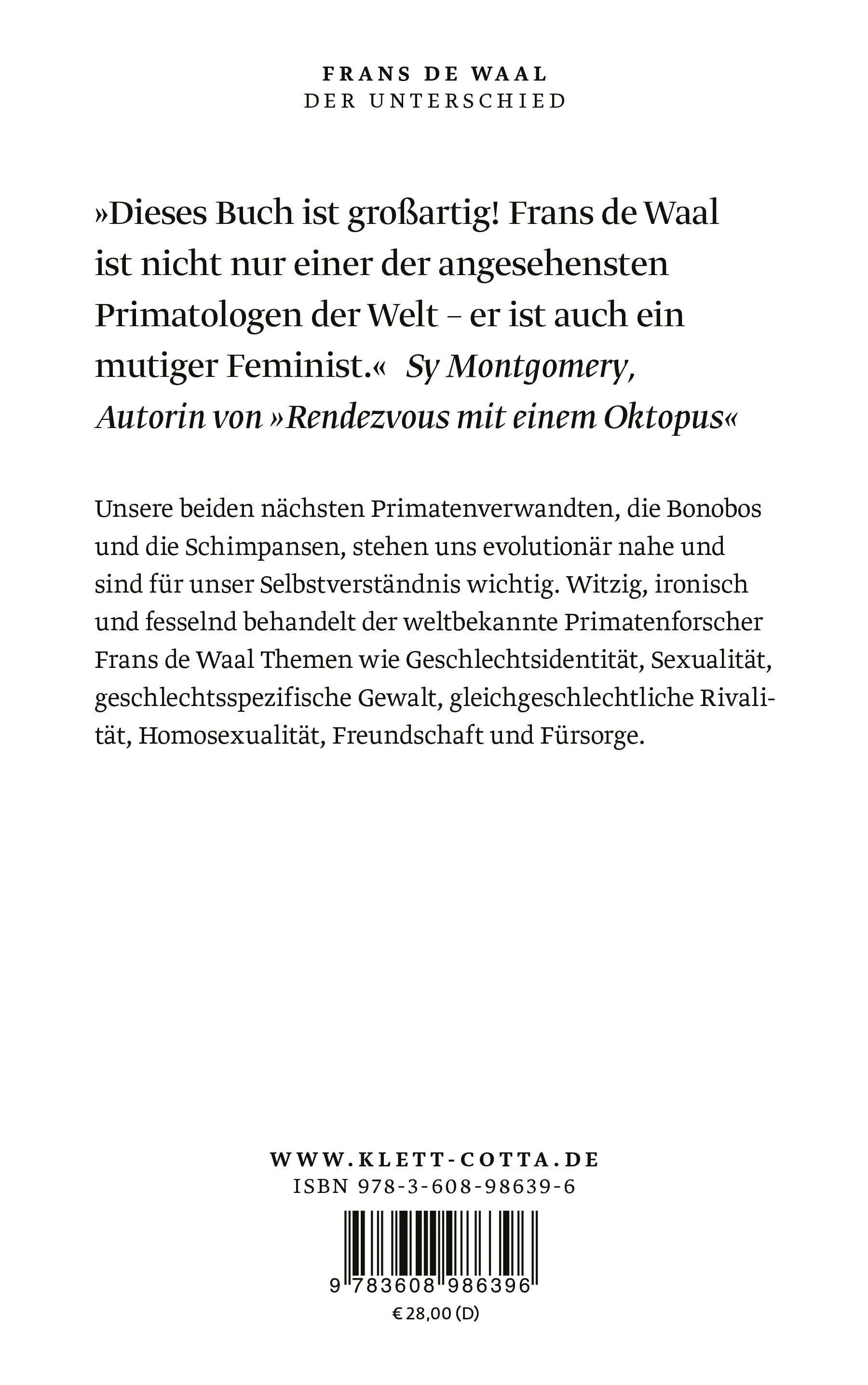 Buchrückseite von 'Der Unterschied' mit Klappentext - Gebundene Ausgabe