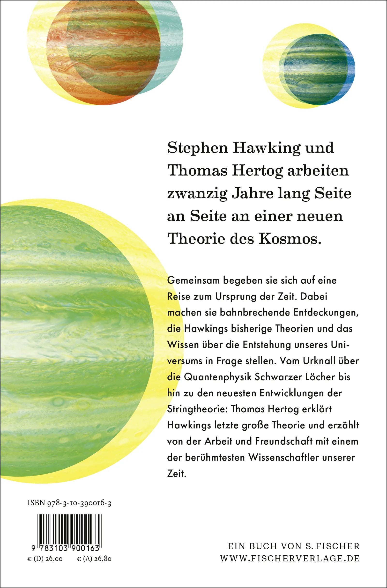 Buchrückseite von 'Der Ursprung der Zeit – Mein Weg mit Stephen Hawking zu einer neuen Theorie des Universums' mit Klappentext - Gebundene Ausgabe