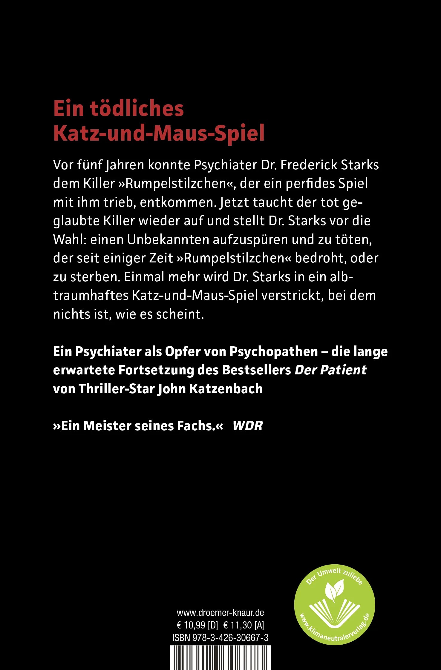 Buchrückseite von 'Der Verfolger' mit Klappentext - Taschenbuch