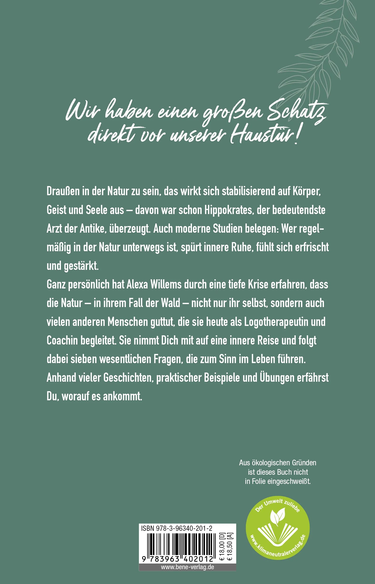 Buchrückseite von 'Der Wald weist Dir den Weg' mit Klappentext - Paperback