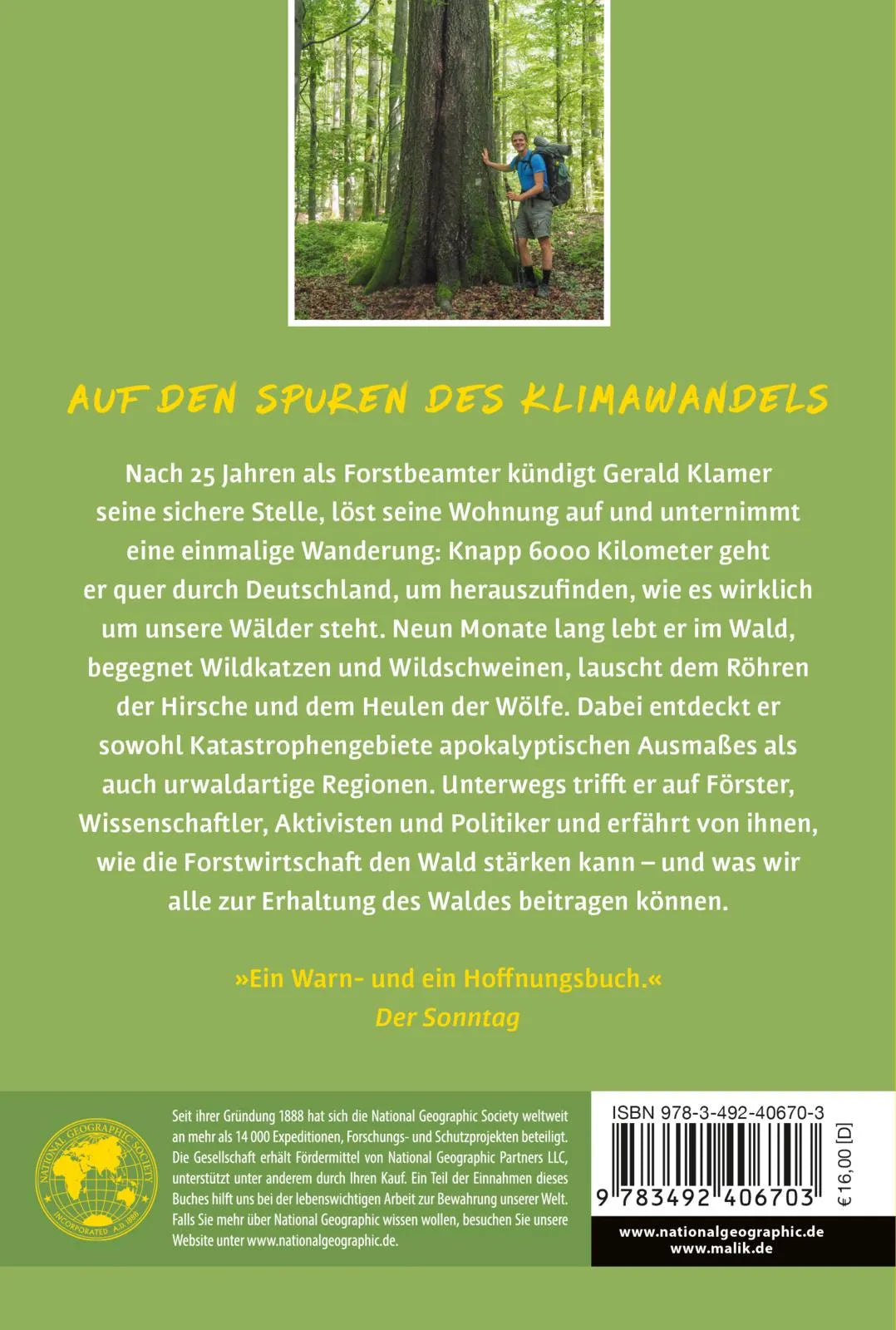Buchrückseite von 'Der Waldwanderer' mit Klappentext - Taschenbuch