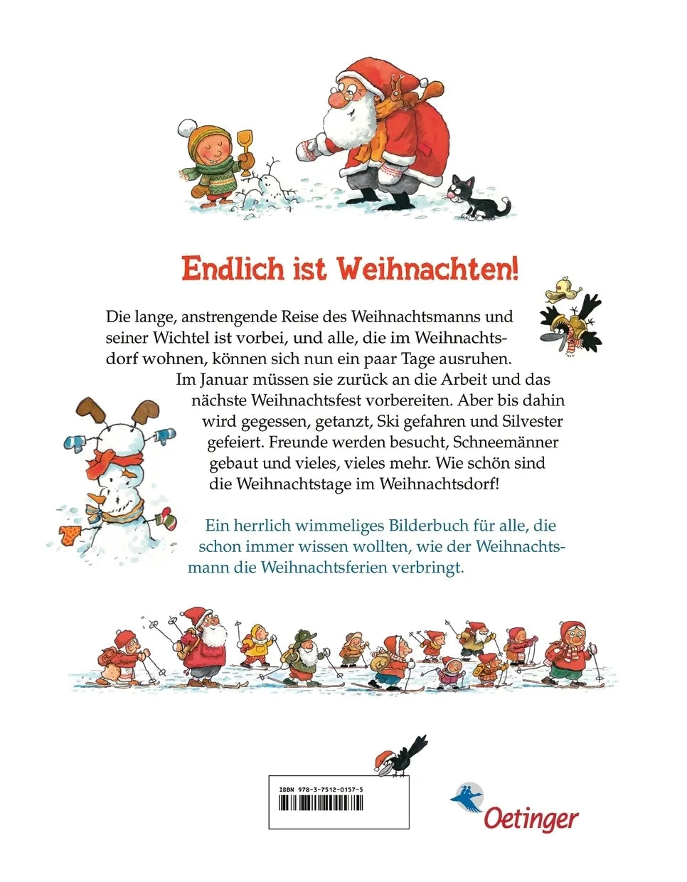 Buchrückseite von 'Der Weihnachtsmann macht Ferien' mit Klappentext - Gebundene Ausgabe