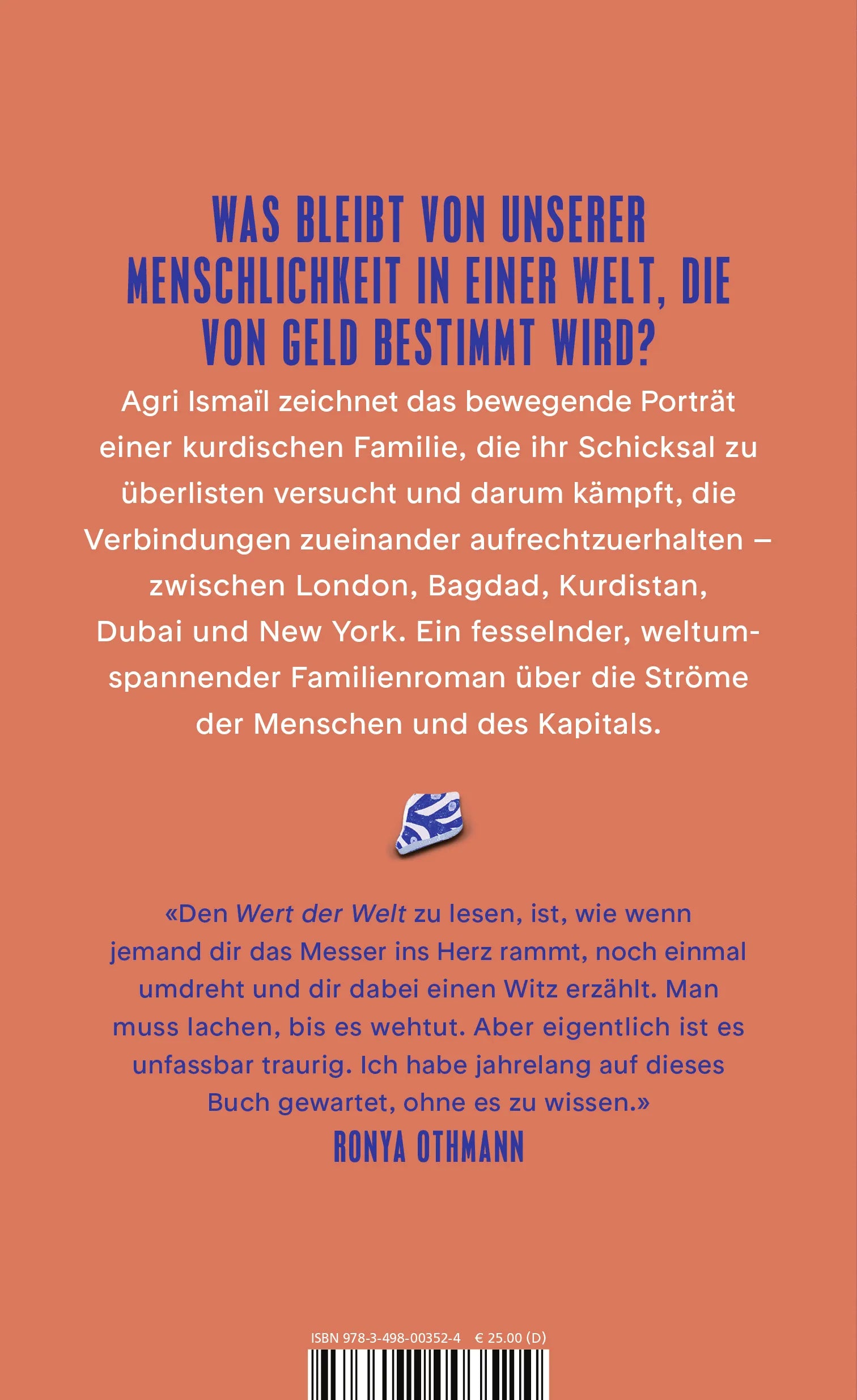 Buchrückseite von 'Der Wert der Welt' mit Klappentext - Gebundene Ausgabe