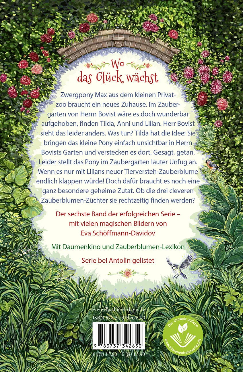 Buchrückseite von 'Der Zaubergarten – Ferien bringen Glück' mit Klappentext - Gebundene Ausgabe