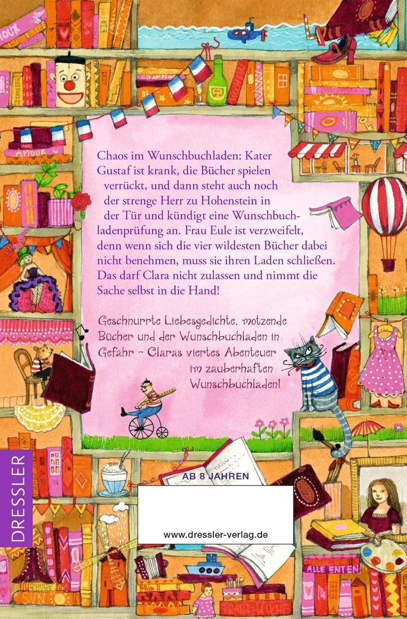 Buchrückseite von 'Der zauberhafte Wunschbuchladen 4. Die wilden Vier' mit Klappentext - Taschenbuch