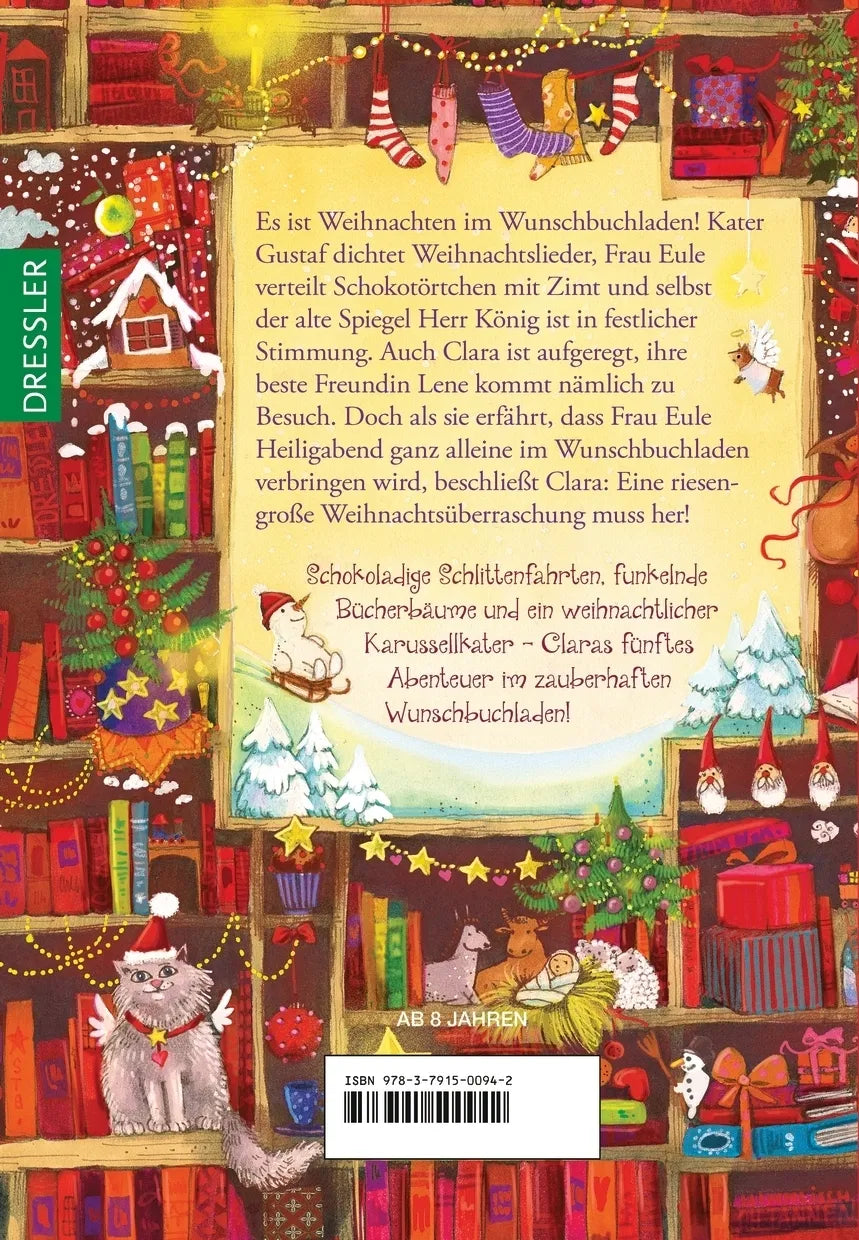Buchrückseite von 'Der zauberhafte Wunschbuchladen 5. Weihnachten mit Frau Eule' mit Klappentext - Gebundene Ausgabe