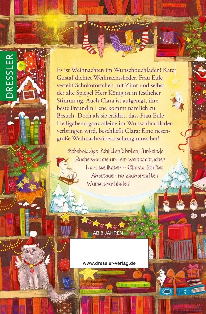 Buchrückseite von 'Der zauberhafte Wunschbuchladen 5. Weihnachten mit Frau Eule' mit Klappentext - Taschenbuch