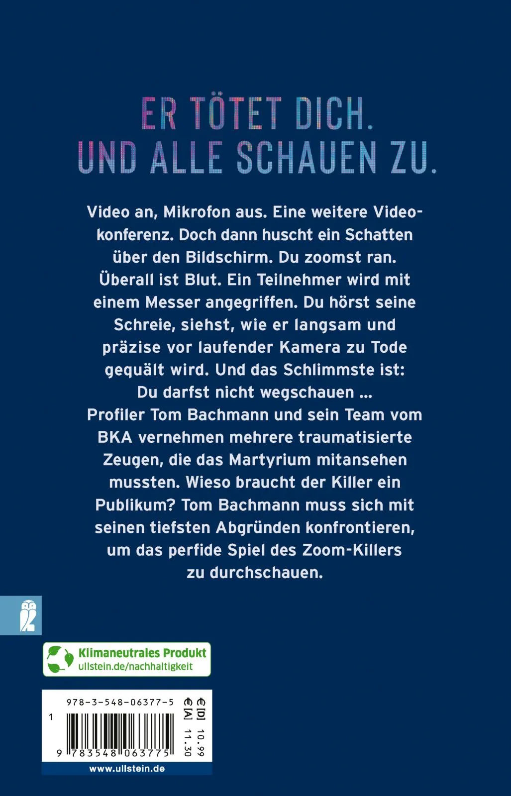 Buchrückseite von 'Der Zoom-Killer' mit Klappentext - Taschenbuch