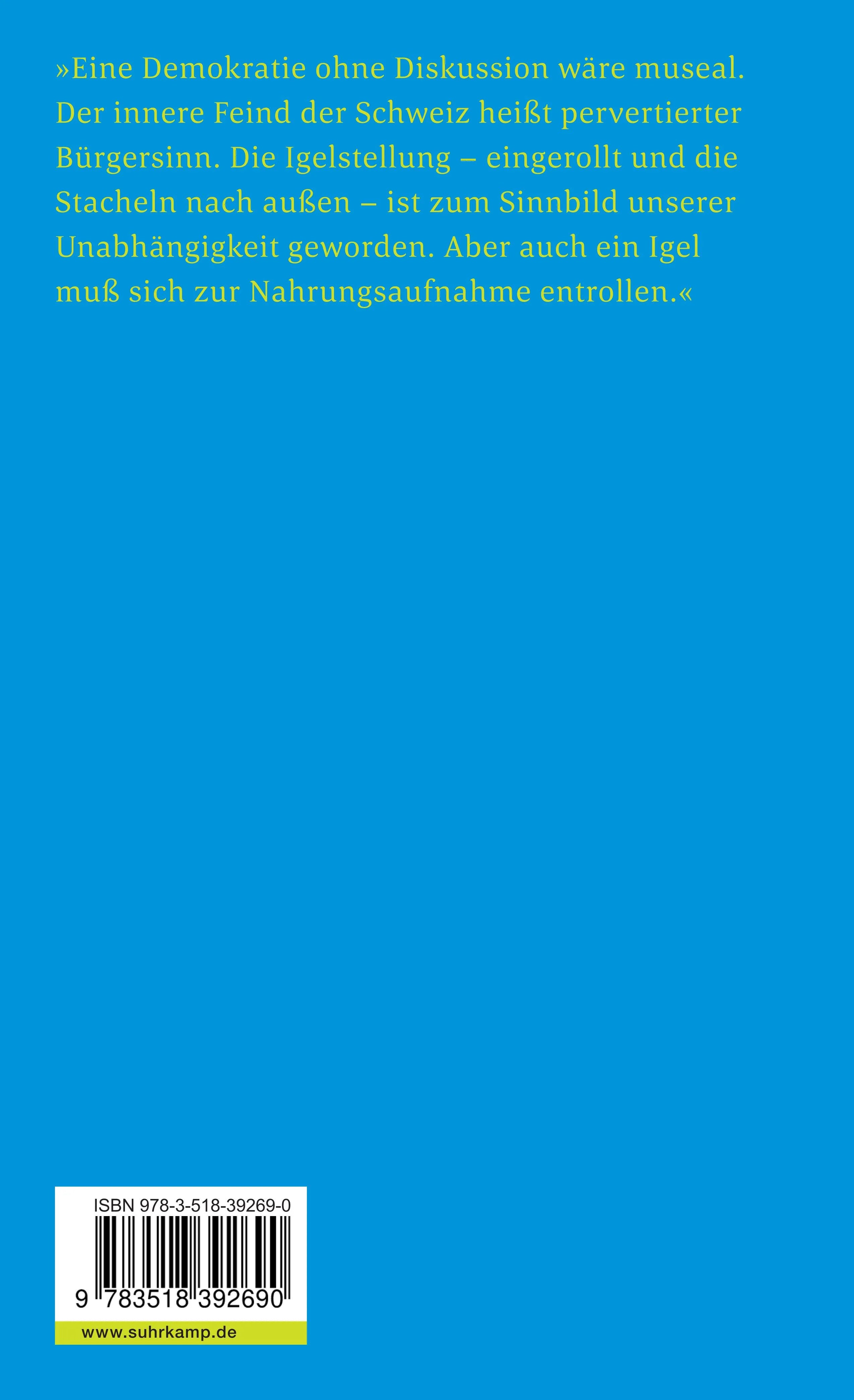 Buchrückseite von 'Des Schweizers Schweiz' mit Klappentext - Taschenbuch