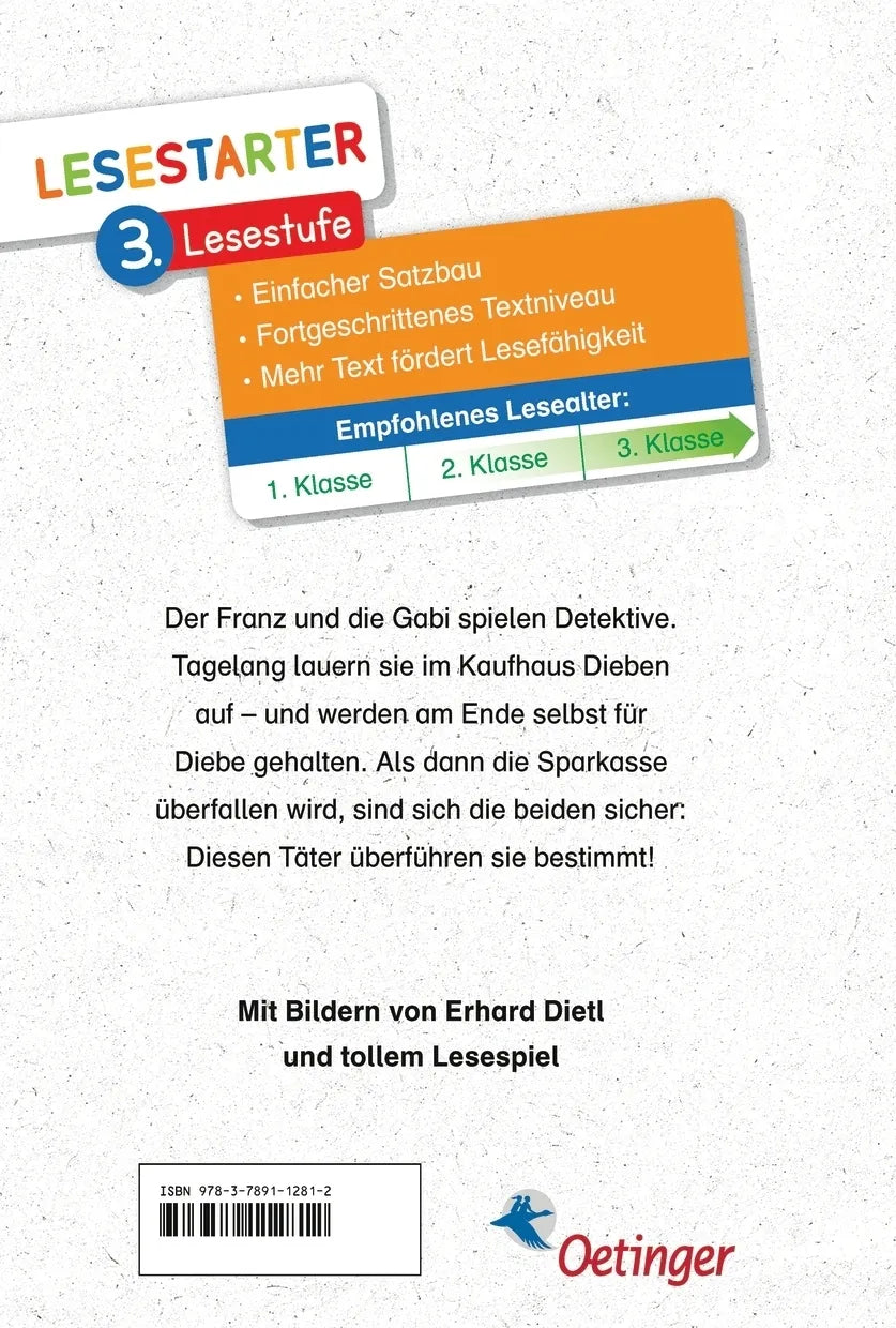Buchrückseite von 'Detektivgeschichten vom Franz' mit Klappentext - Gebundene Ausgabe