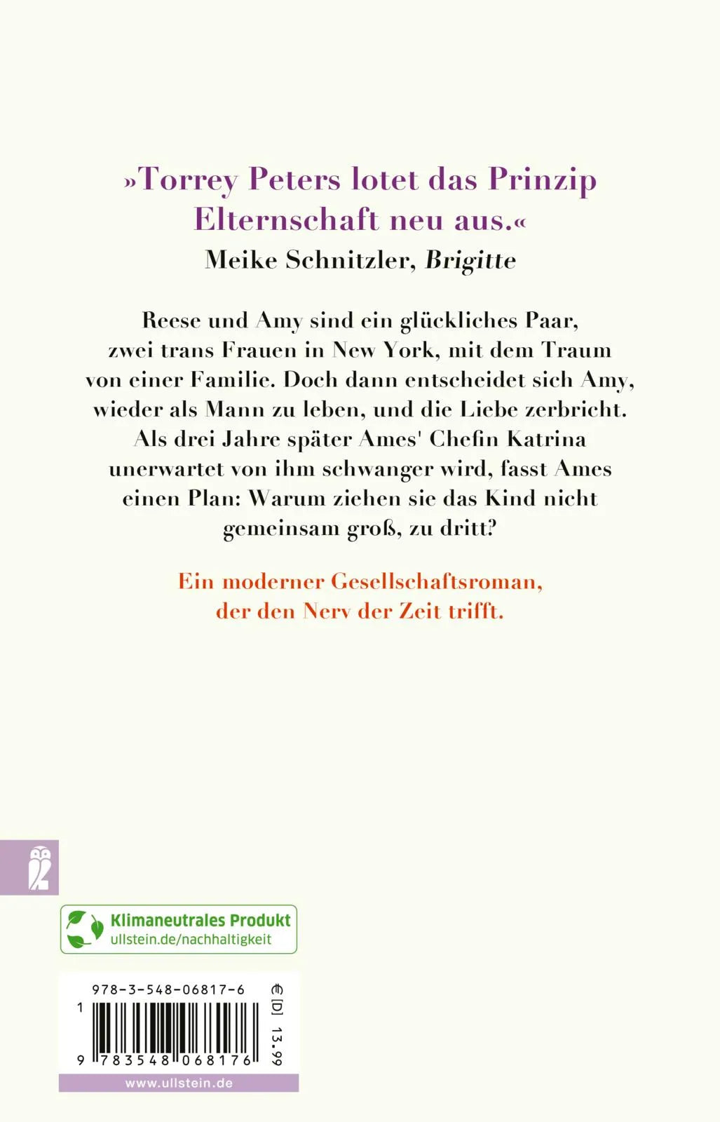 Buchrückseite von 'Detransition, Baby' mit Klappentext - Taschenbuch