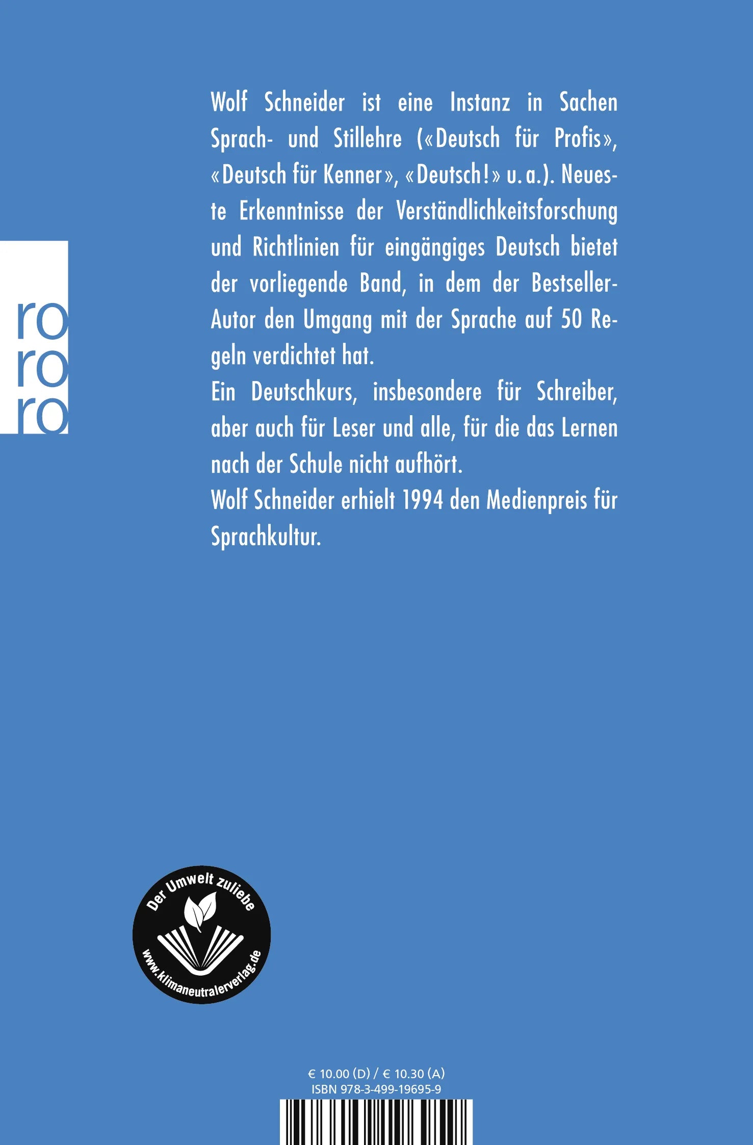 Buchrückseite von 'Deutsch fürs Leben' mit Klappentext - Taschenbuch