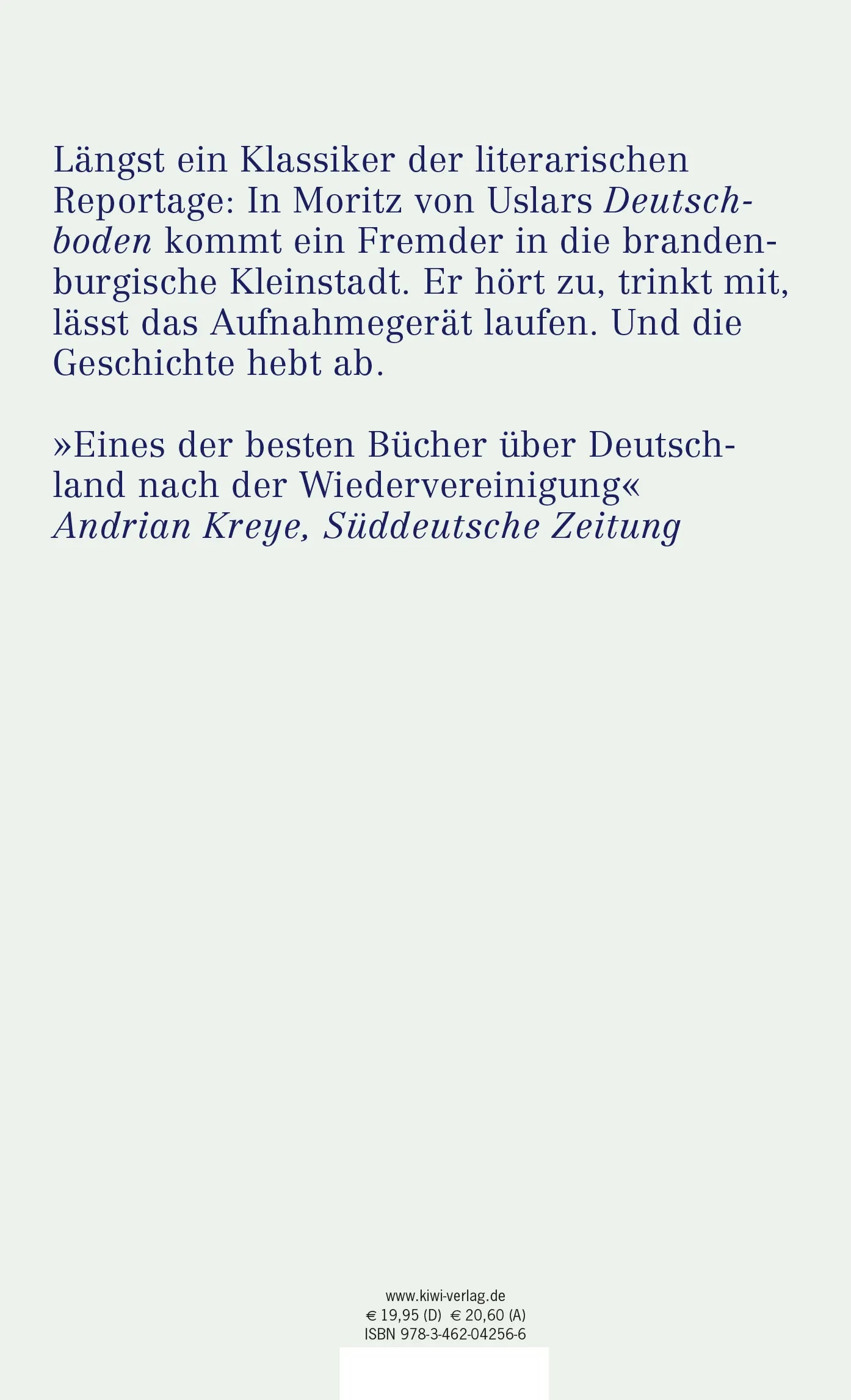 Buchrückseite von 'Deutschboden' mit Klappentext - Gebundene Ausgabe