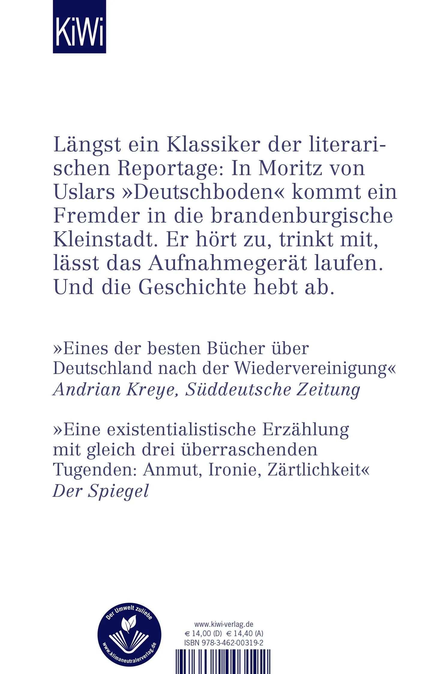 Buchrückseite von 'Deutschboden' mit Klappentext - Taschenbuch