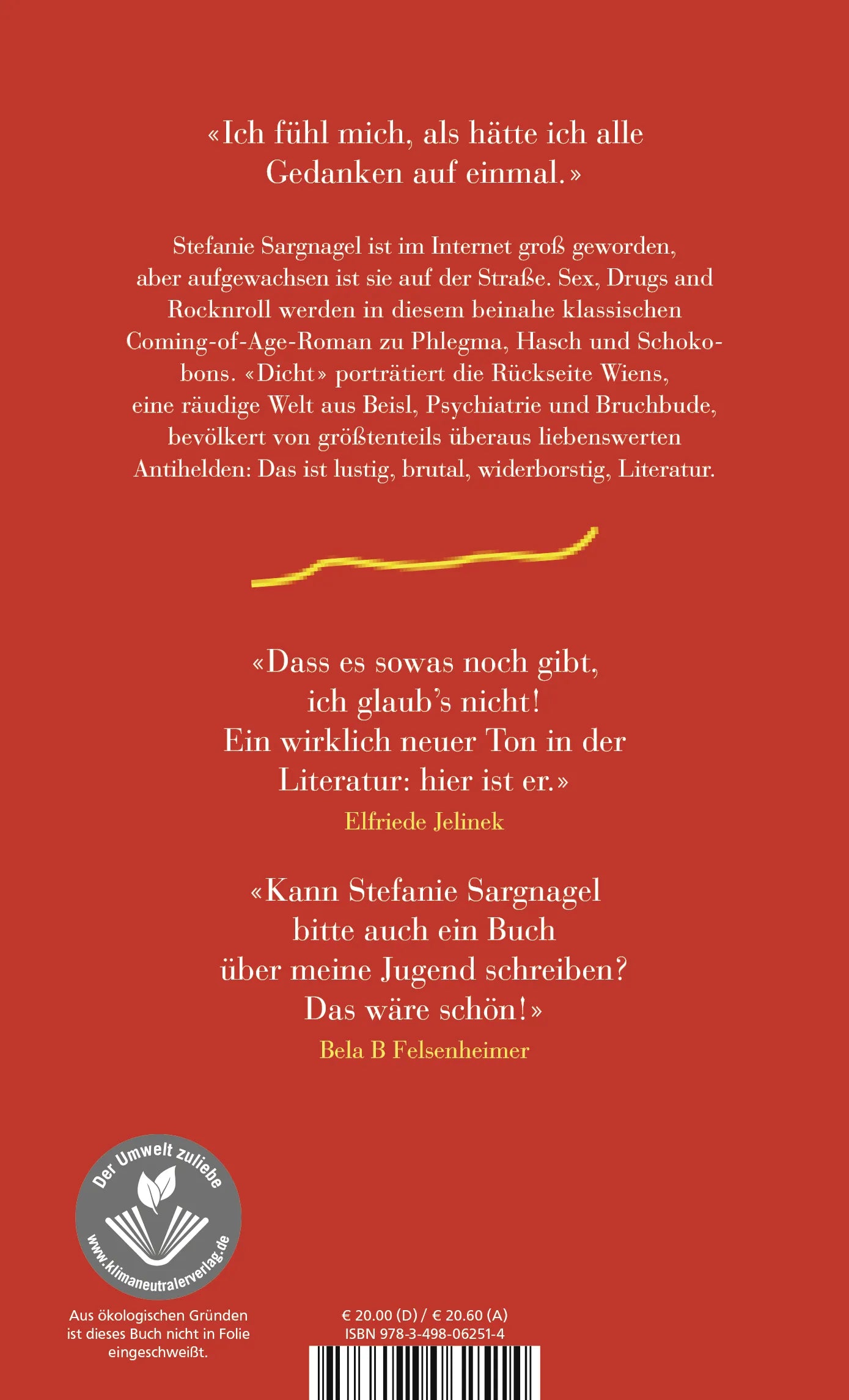 Buchrückseite von 'Dicht' mit Klappentext - Gebundene Ausgabe