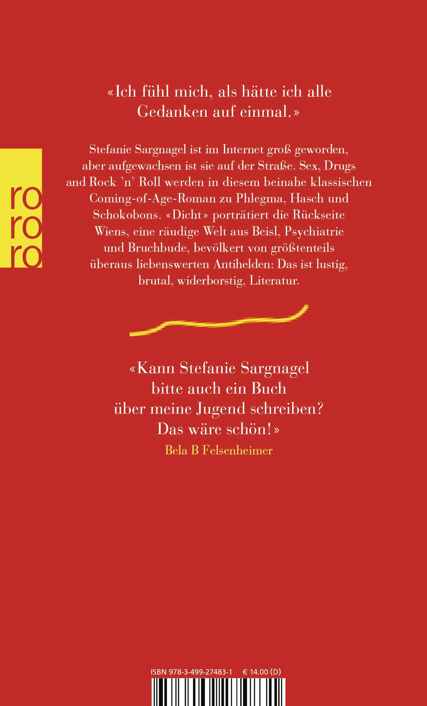 Buchrückseite von 'Dicht' mit Klappentext - Taschenbuch