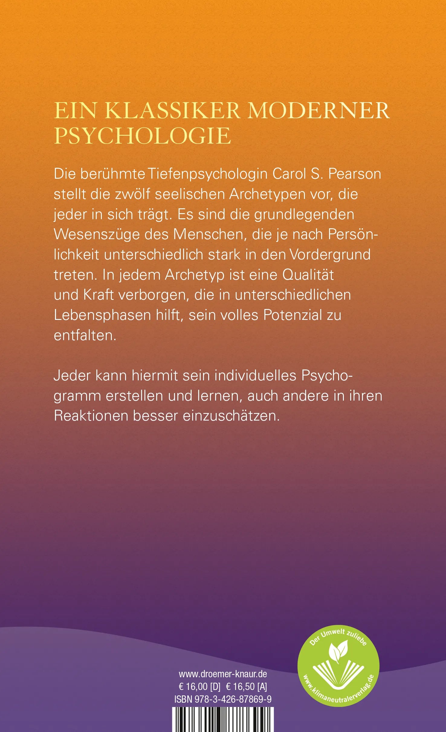 Buchrückseite von 'Die 12 seelischen Archetypen' mit Klappentext - Taschenbuch