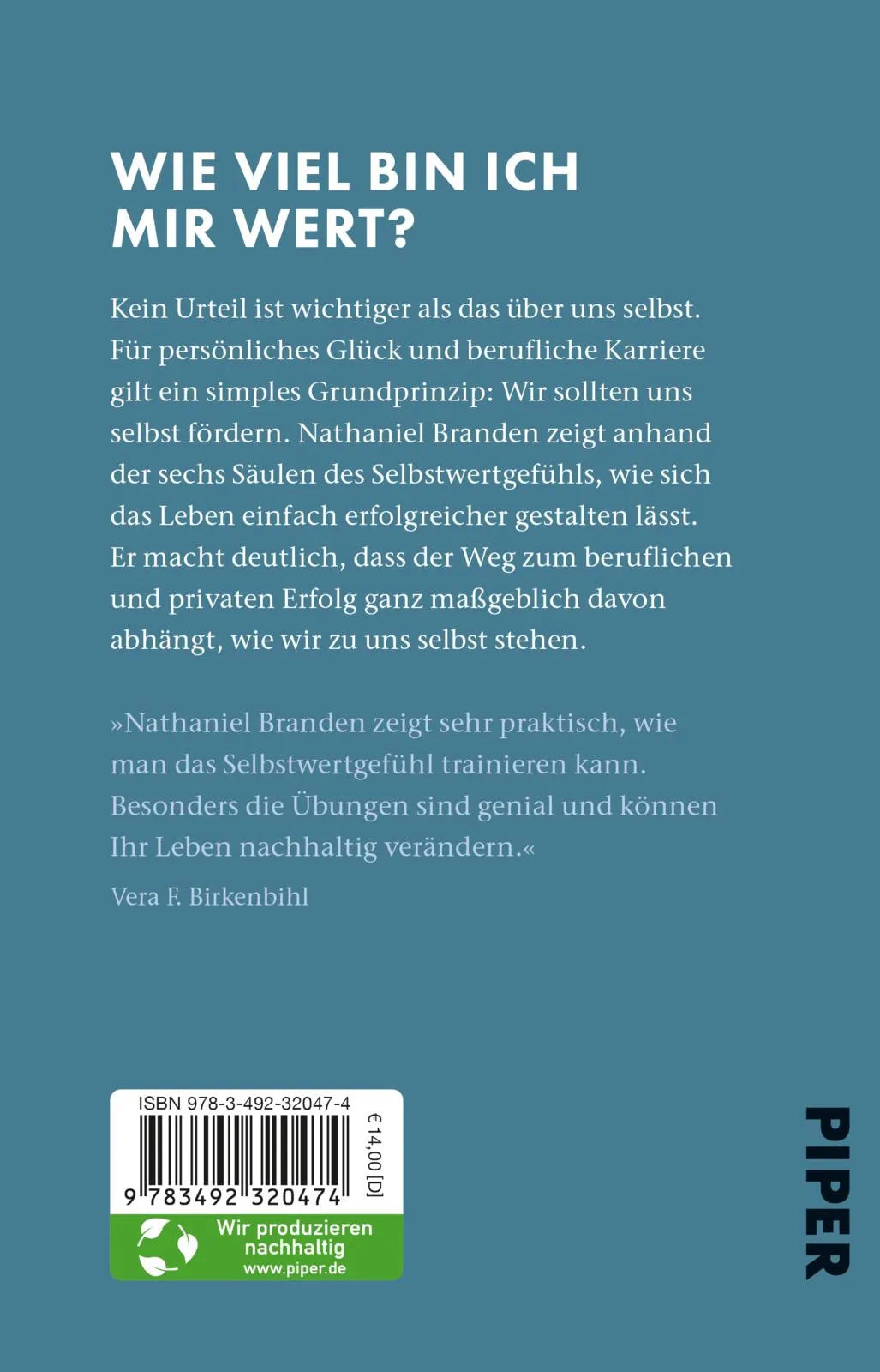 Buchrückseite von 'Die 6 Säulen des Selbstwertgefühls' mit Klappentext - Taschenbuch