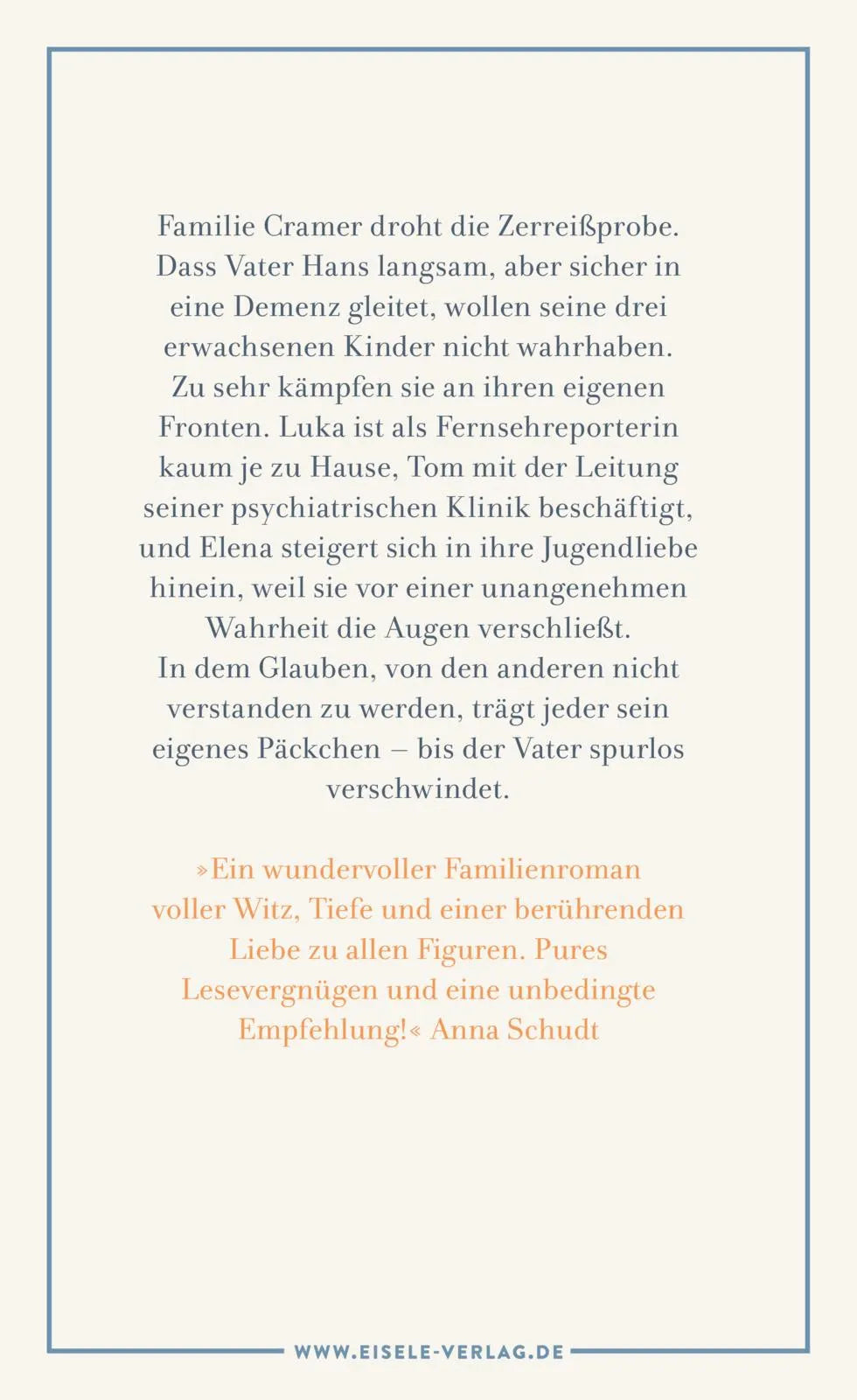 Buchrückseite von 'Die andern sind das weite Meer' mit Klappentext - Gebundene Ausgabe