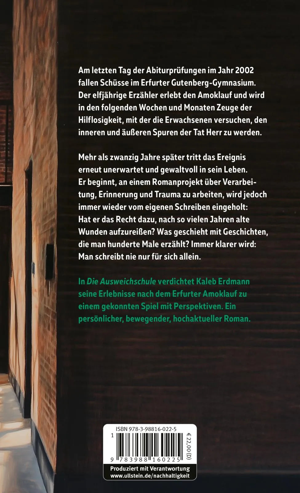 Buchrückseite von 'Die Ausweichschule' mit Klappentext - Gebundene Ausgabe