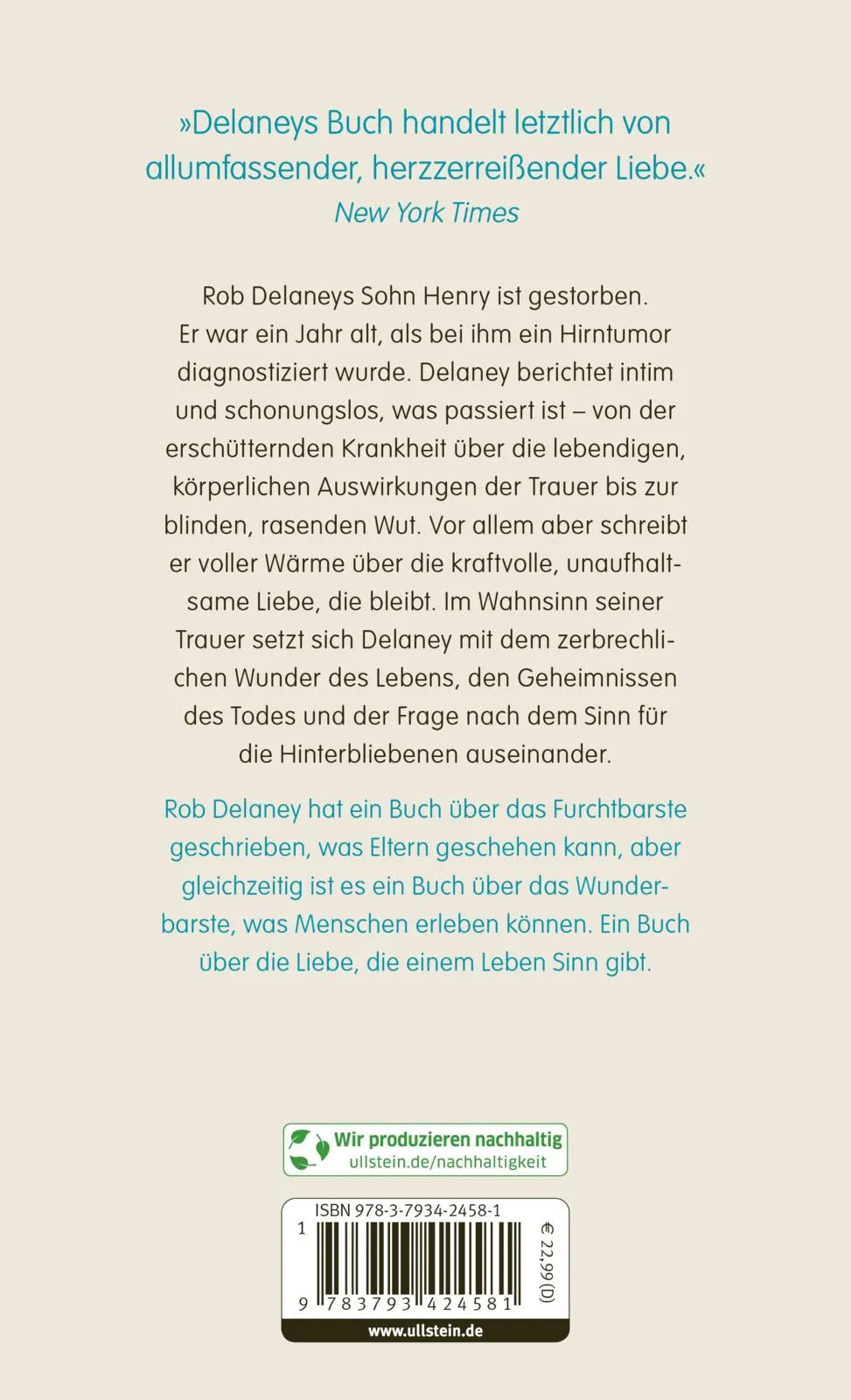 Buchrückseite von 'Die Bedeutung eines Lebens' mit Klappentext - Gebundene Ausgabe
