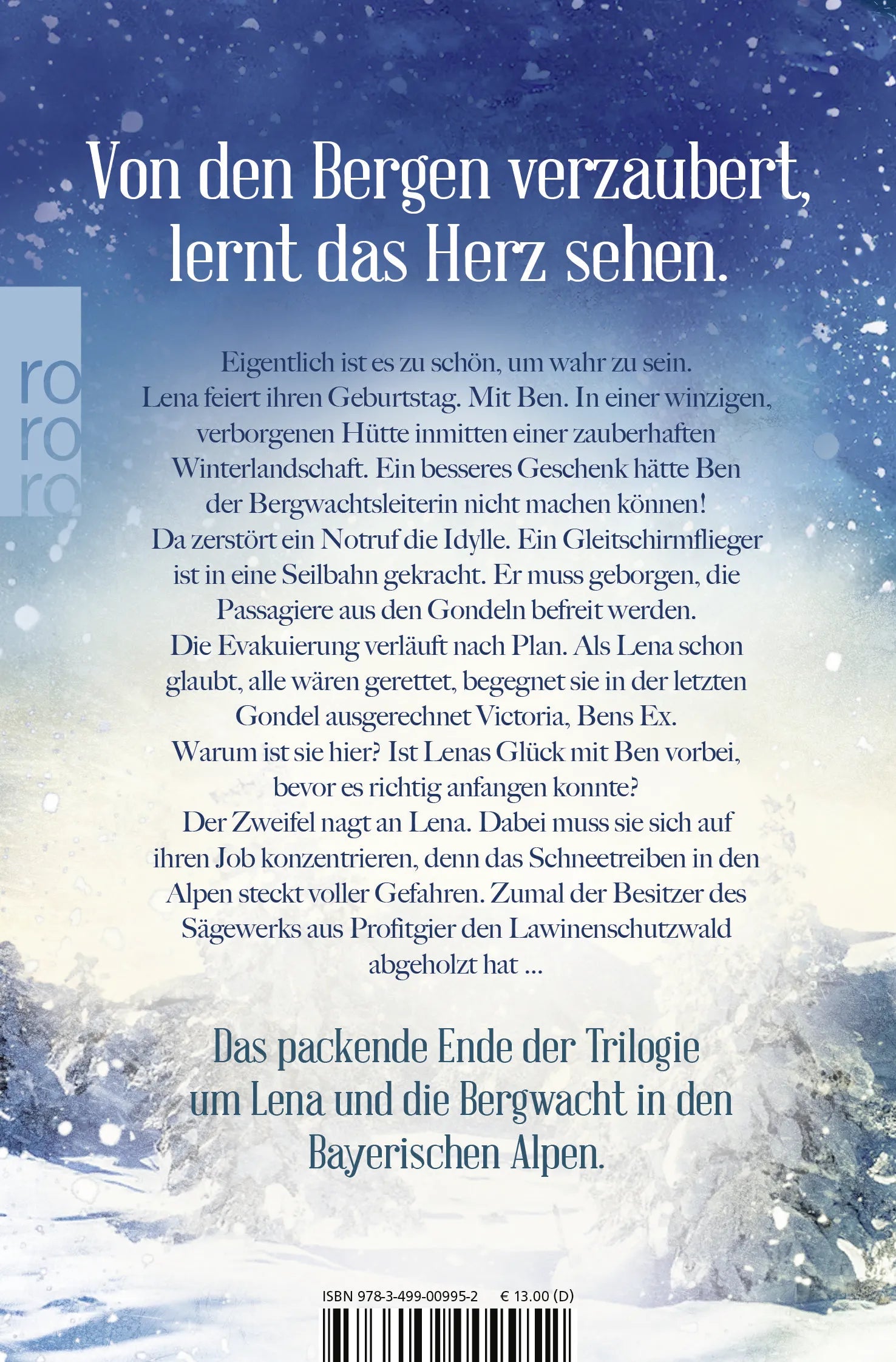 Buchrückseite von 'Die Bergwacht: Schneetreiben' mit Klappentext - Taschenbuch