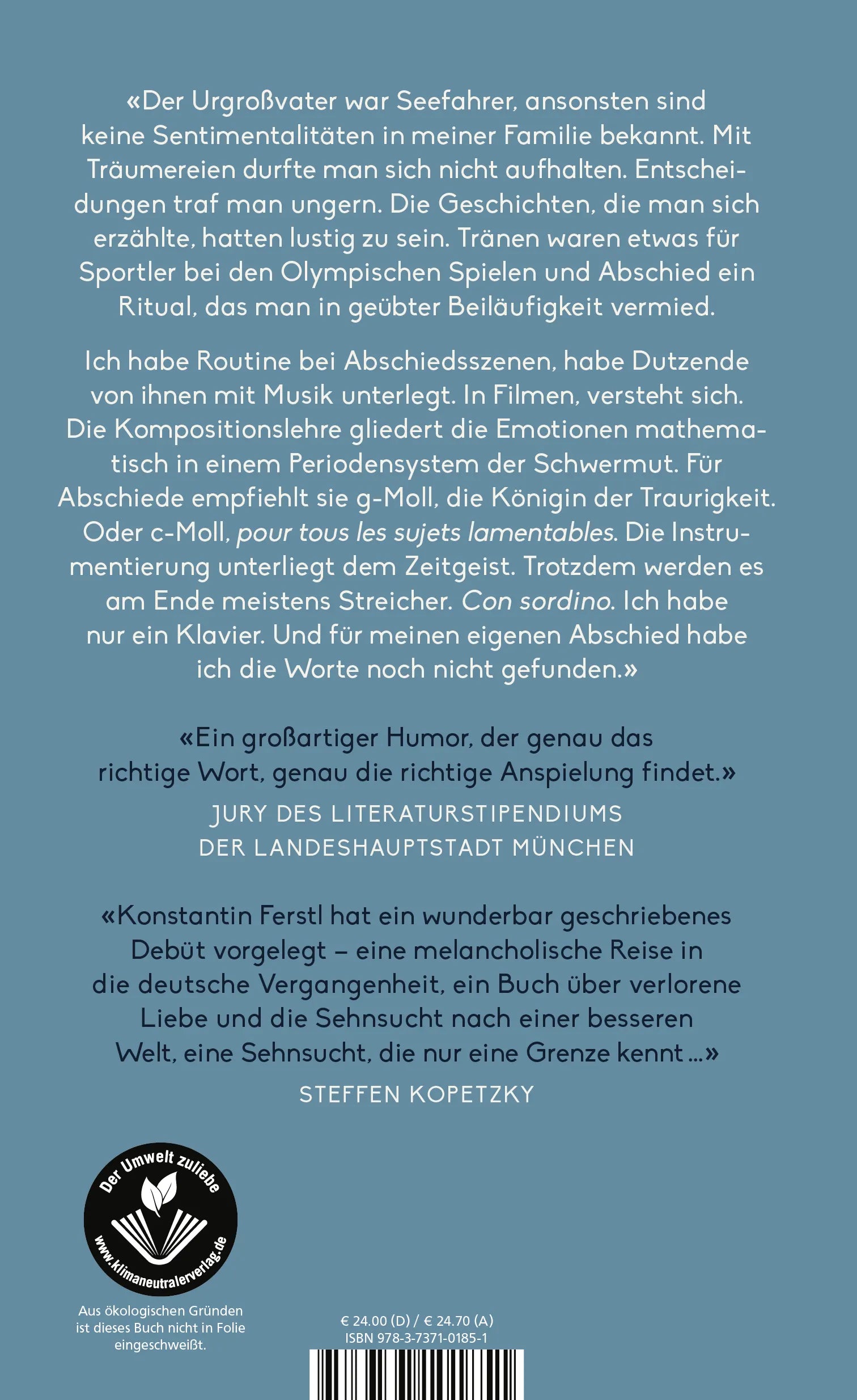 Buchrückseite von 'Die blaue Grenze' mit Klappentext - Gebundene Ausgabe