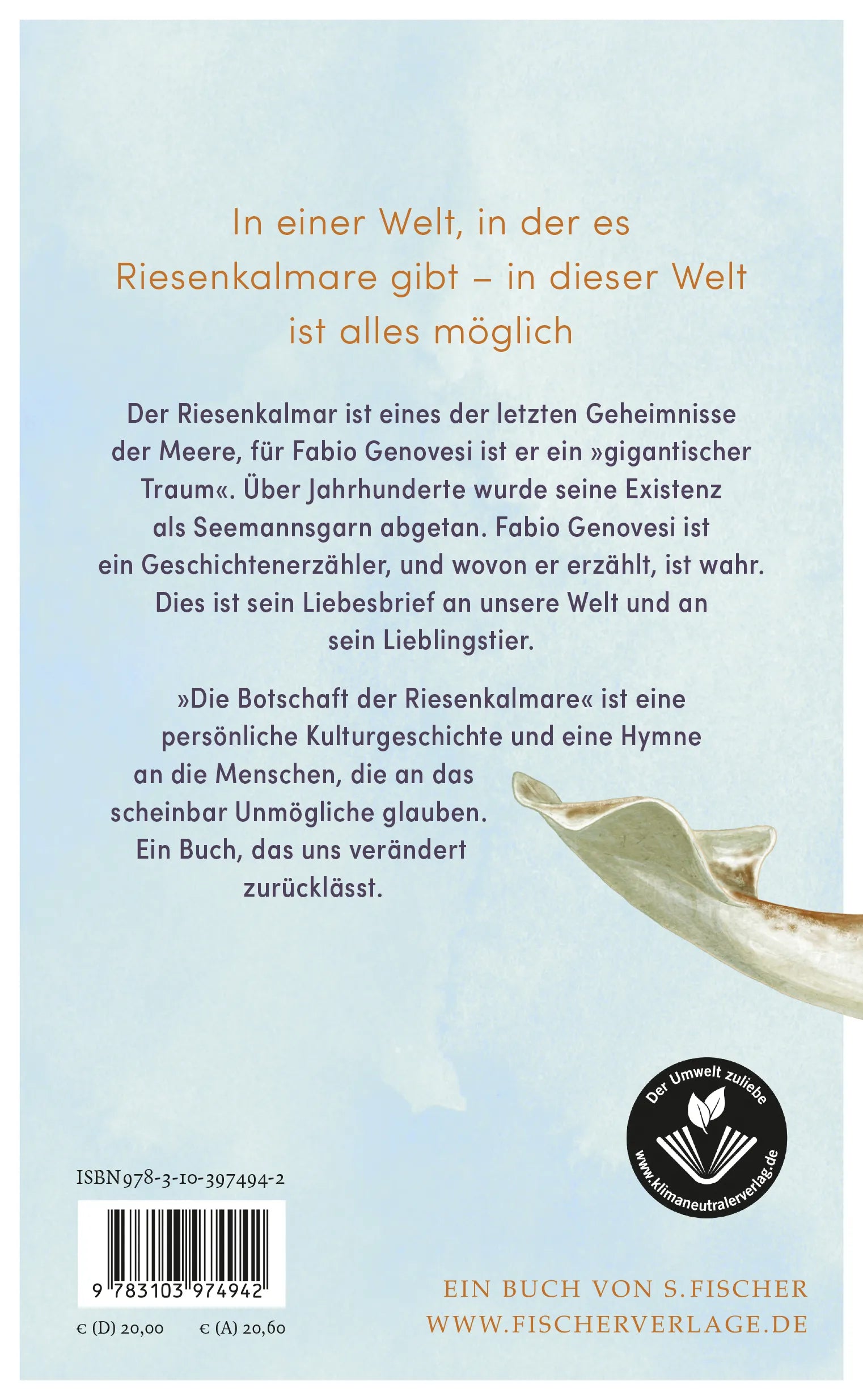 Buchrückseite von 'Die Botschaft der Riesenkalmare' mit Klappentext - Gebundene Ausgabe