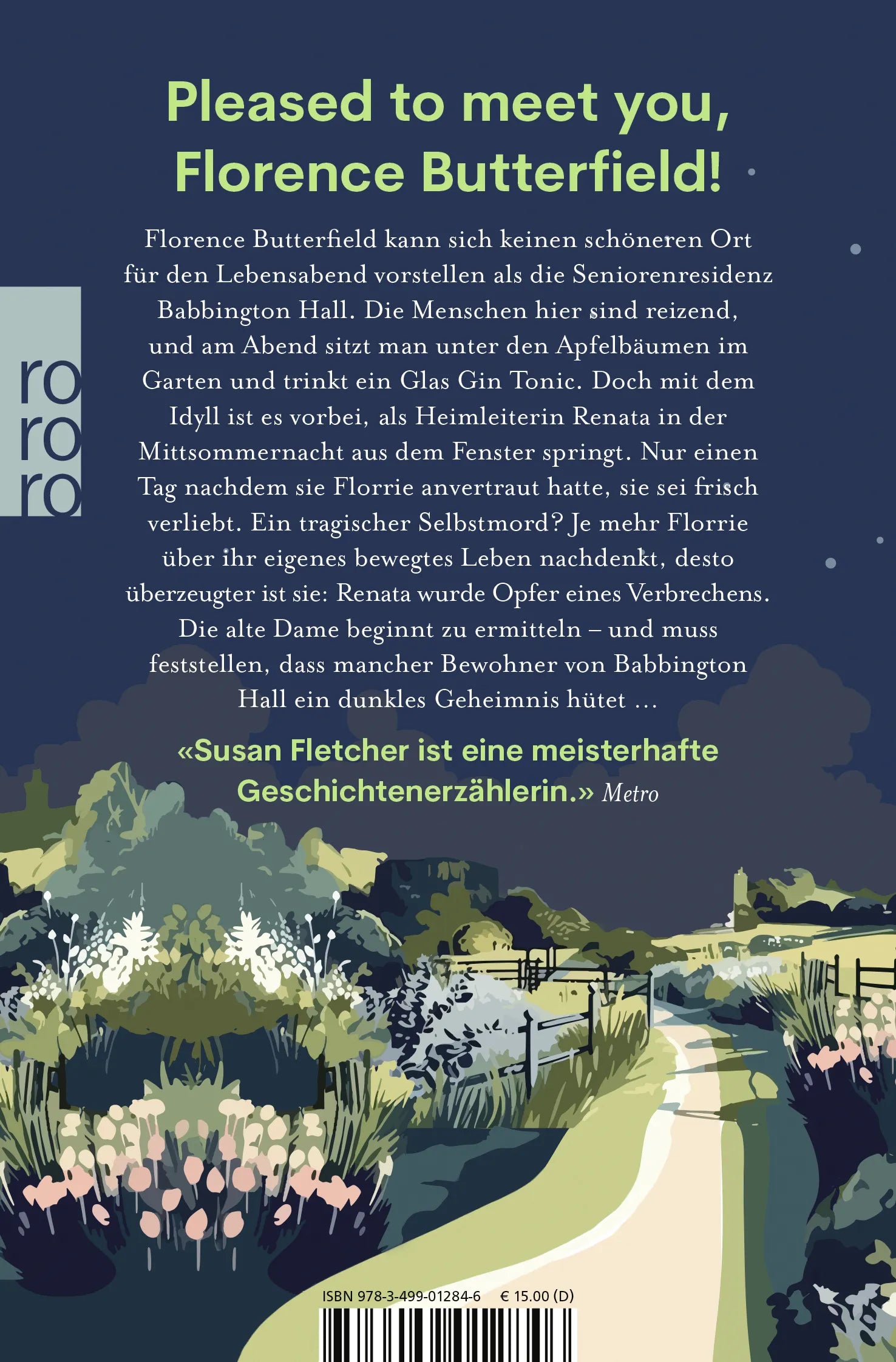 Buchrückseite von 'Die brillante Florence Butterfield' mit Klappentext - Taschenbuch