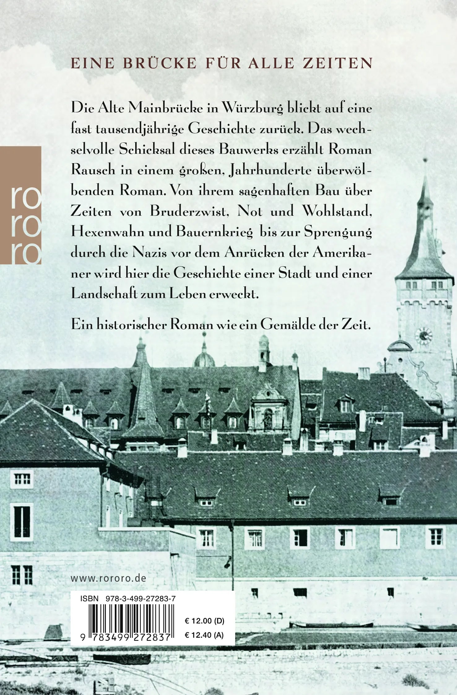 Buchrückseite von 'Die Brücke über den Main' mit Klappentext - Taschenbuch