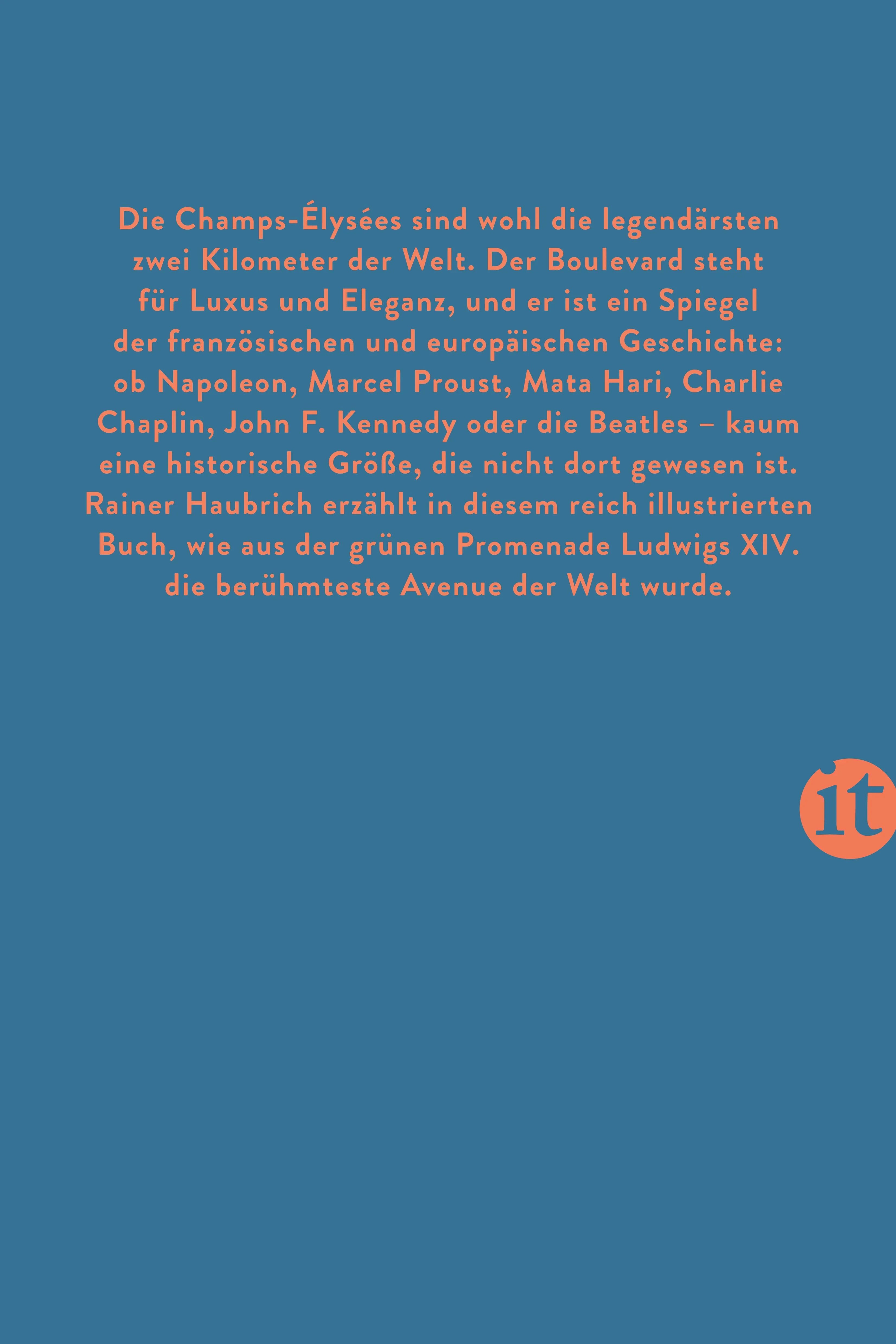 Buchrückseite von 'Die Champs-Élysées' mit Klappentext - Taschenbuch