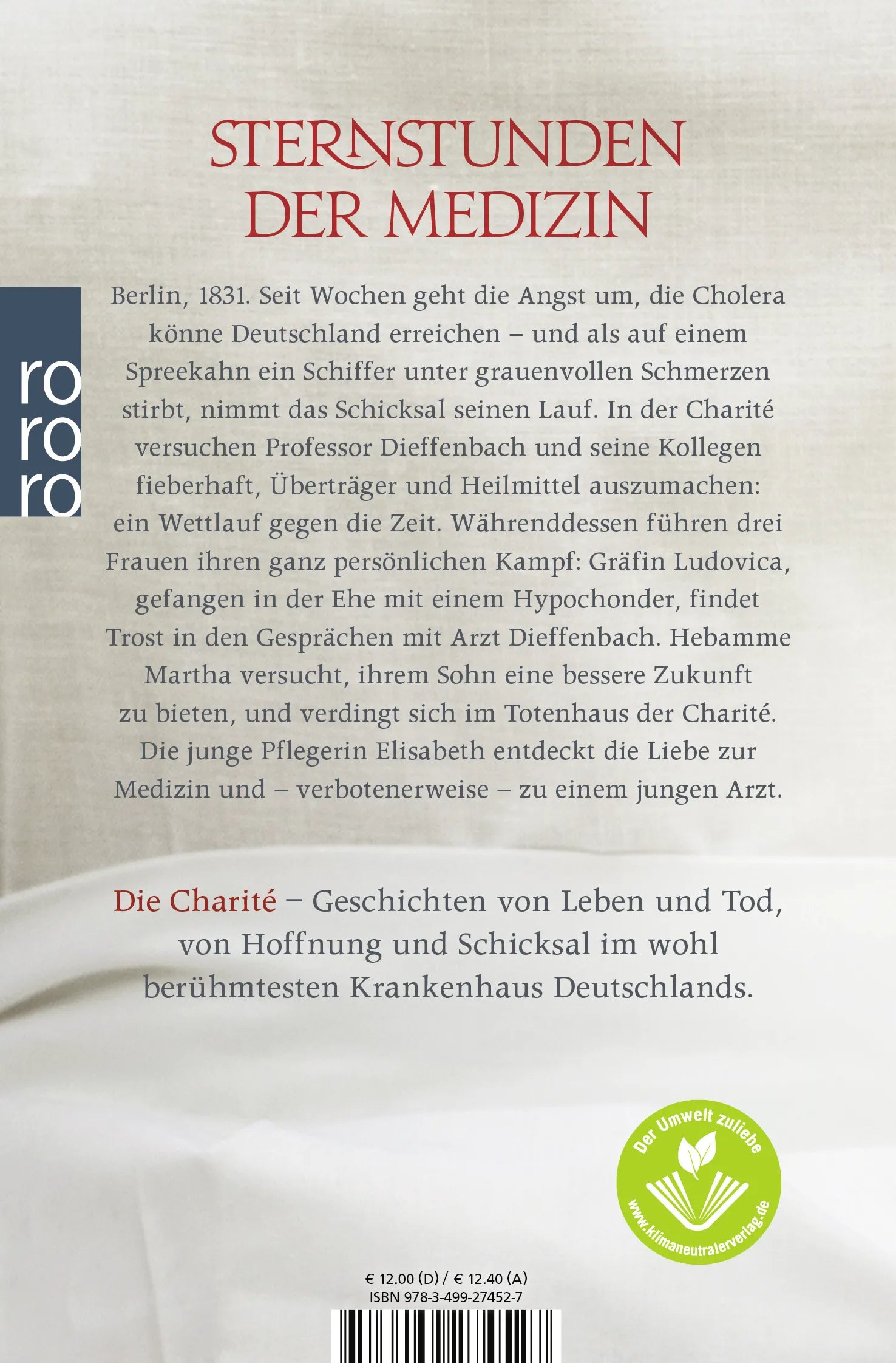Buchrückseite von 'Die Charité: Hoffnung und Schicksal' mit Klappentext - Taschenbuch