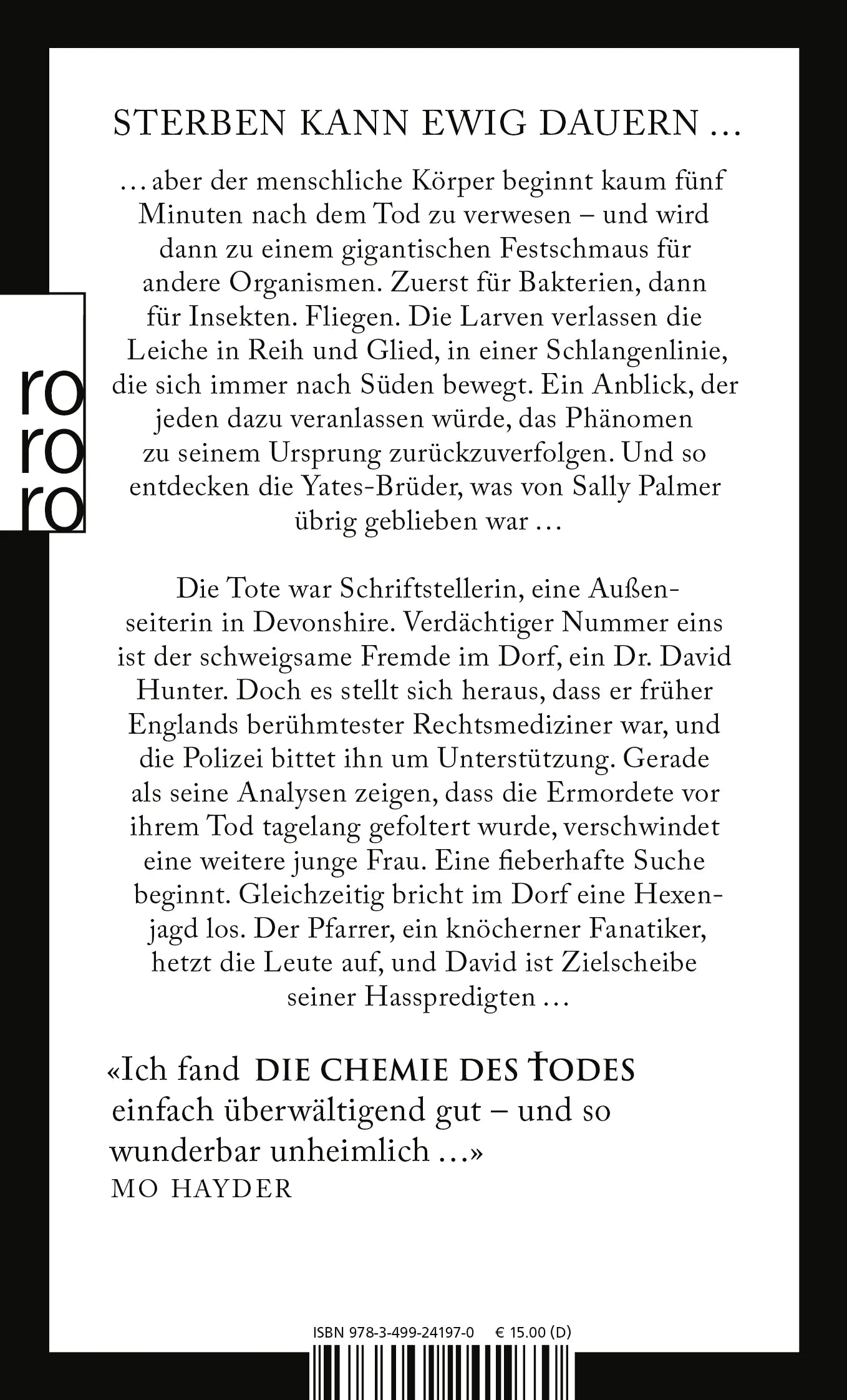 Buchrückseite von 'Die Chemie des Todes' mit Klappentext - Taschenbuch