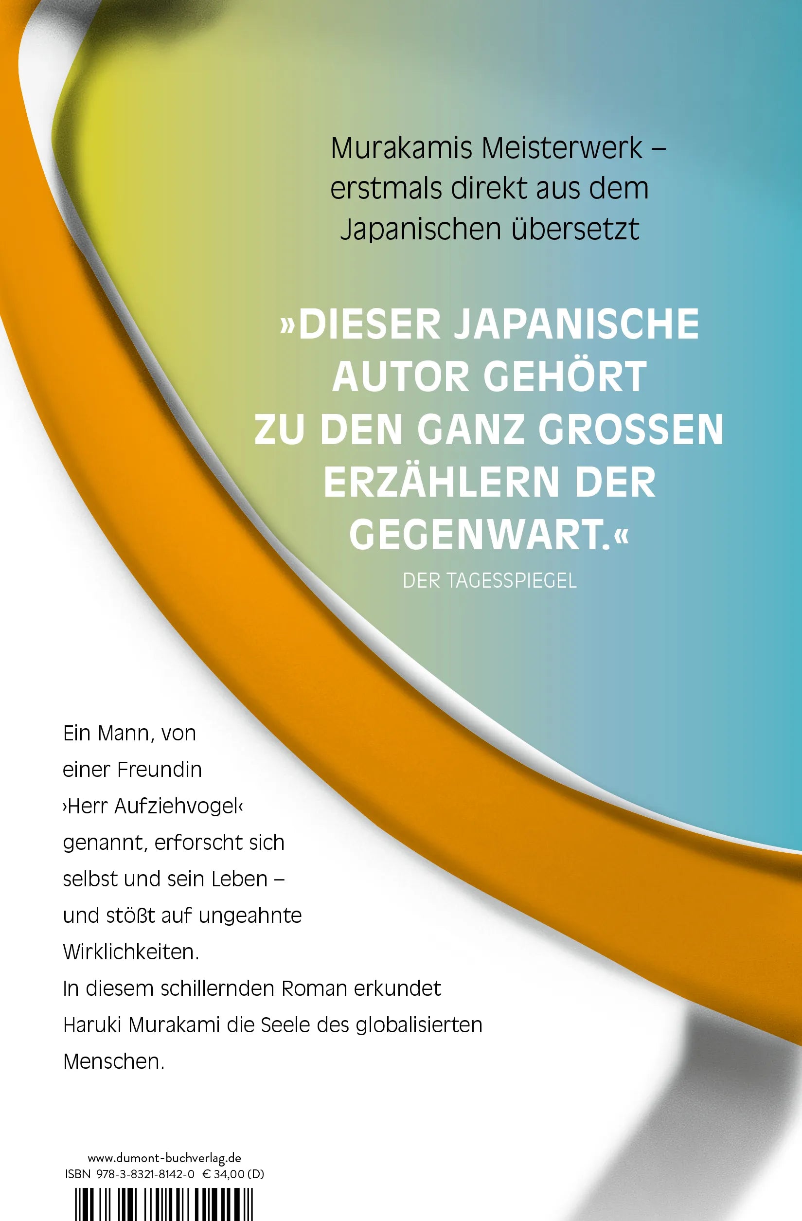 Buchrückseite von 'Die Chroniken des Aufziehvogels' mit Klappentext - Gebundene Ausgabe